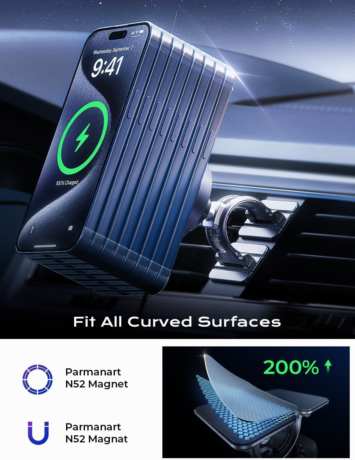 image:imageLISEN 15W MagSafe Car Mount ChargerLight Pink Magnetic Wireless Car Charger Dashboard amp Air Vent Car Phone Mounts Car Phone Holder for iPhone 1712 Samsung Pixel Cute Car Accessories for WomenCarbon Fiber