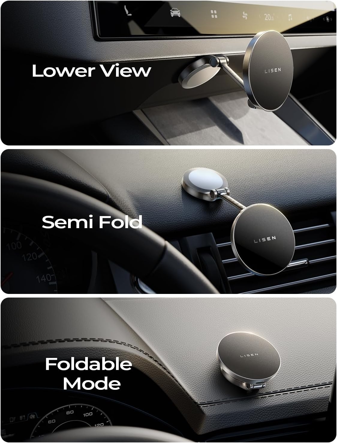 image:imageLISEN Magsafe Car Mount Charger 15W Fast Charging Magnetic Wireless Car Charger Mini amp Fast Charging Magnetic Car Phone Holder Dashboard Gifts for iPhone 17 Pro Max Air 16 15 14SamsungGrey