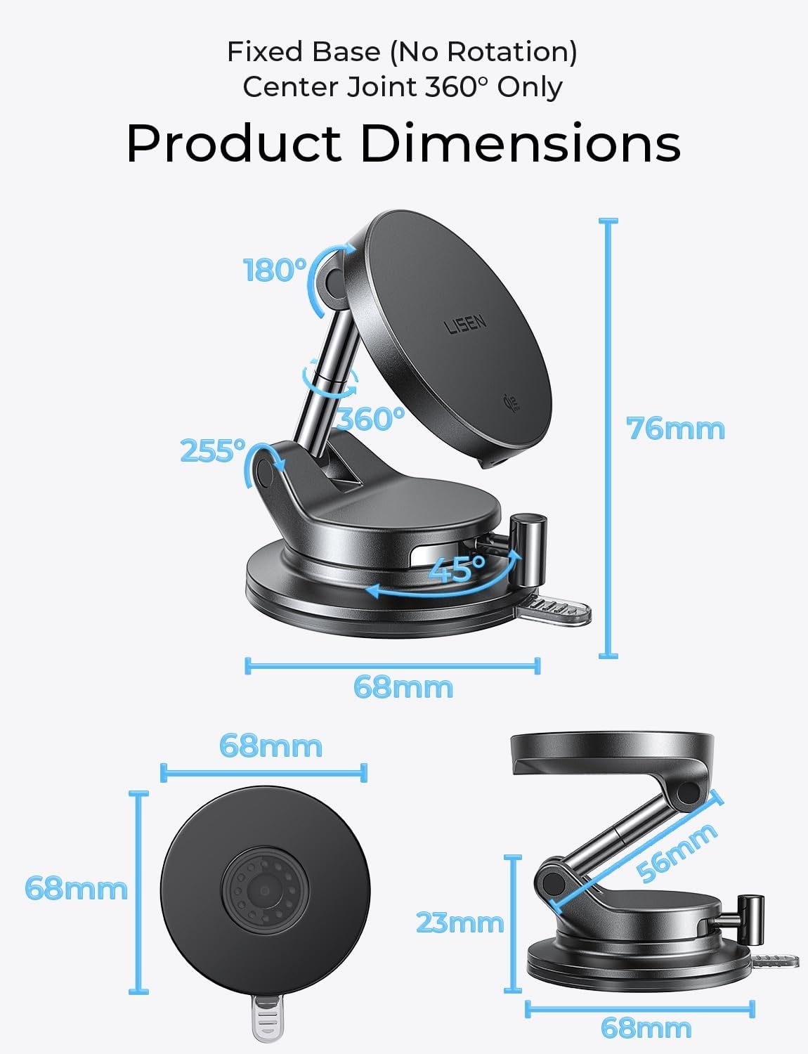 image:imageLISEN Magsafe Car Mount Charger 15W Fast Charging Magnetic Wireless Car Charger Mini amp Fast Charging Magnetic Car Phone Holder Dashboard Gifts for iPhone 17 Pro Max Air 16 15 14SamsungBlack