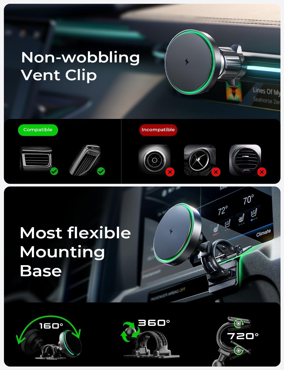 image:imageLISEN for Qi2 Car Charger Pro with Higher Charge SpeedSuper Fast Magnetic Car Phone Holder Qi2 MagSafe Charger Mount for iPhone 17 Pro Max Plus Air 16 15 14 13 Samsung S2524 with MagSafe Case