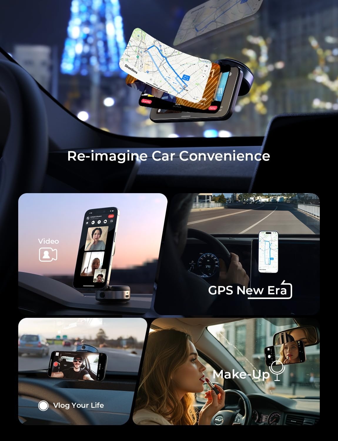 image:imageLISEN Portable for iPhone 17 Electric Vacuum Suction Phone Holder for Car MagSafe Magnetic Phone Holder for Car Suction Cup Phone Mount Foldable for iPhone 17 Pro Max Air 1615141312 Kitsblack