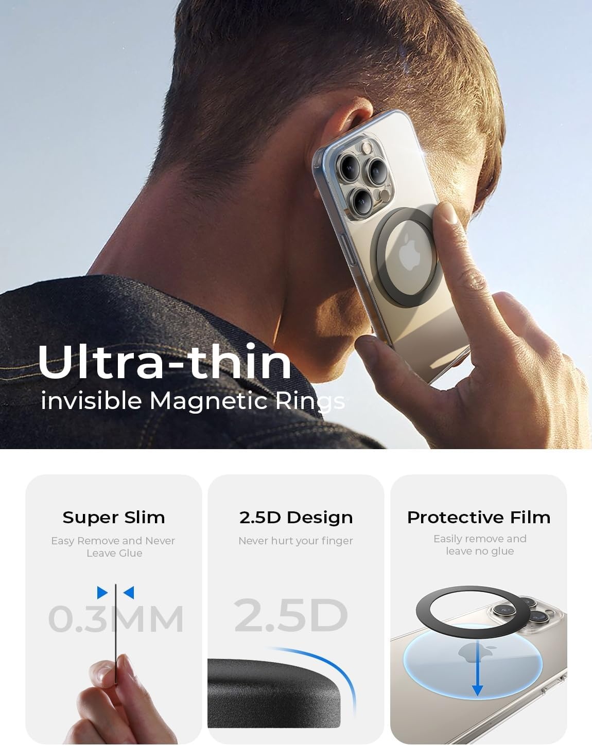 image:imageLISEN UltraThin04mm for Magsafe Sticker Strong Suction Magsafe Ring Magnet Compatible with Wireless Charger for iPhone 16e 16 15 Pro Max 14 13 12Samsung 4 PackBlueBlack