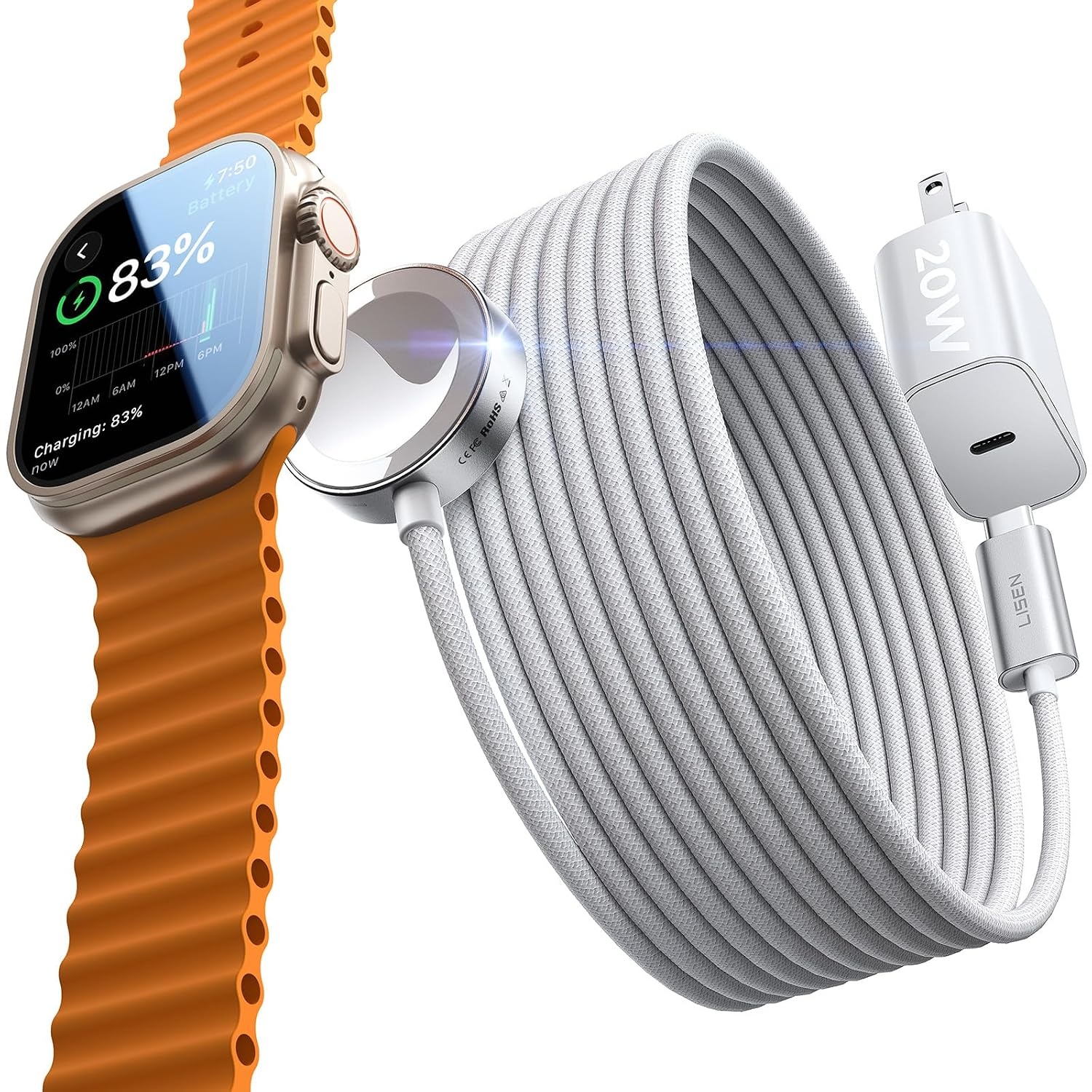 image:imageLISEN for Apple Watch Charger Fast Charging USB C iWatch Charger 20W5WWhite