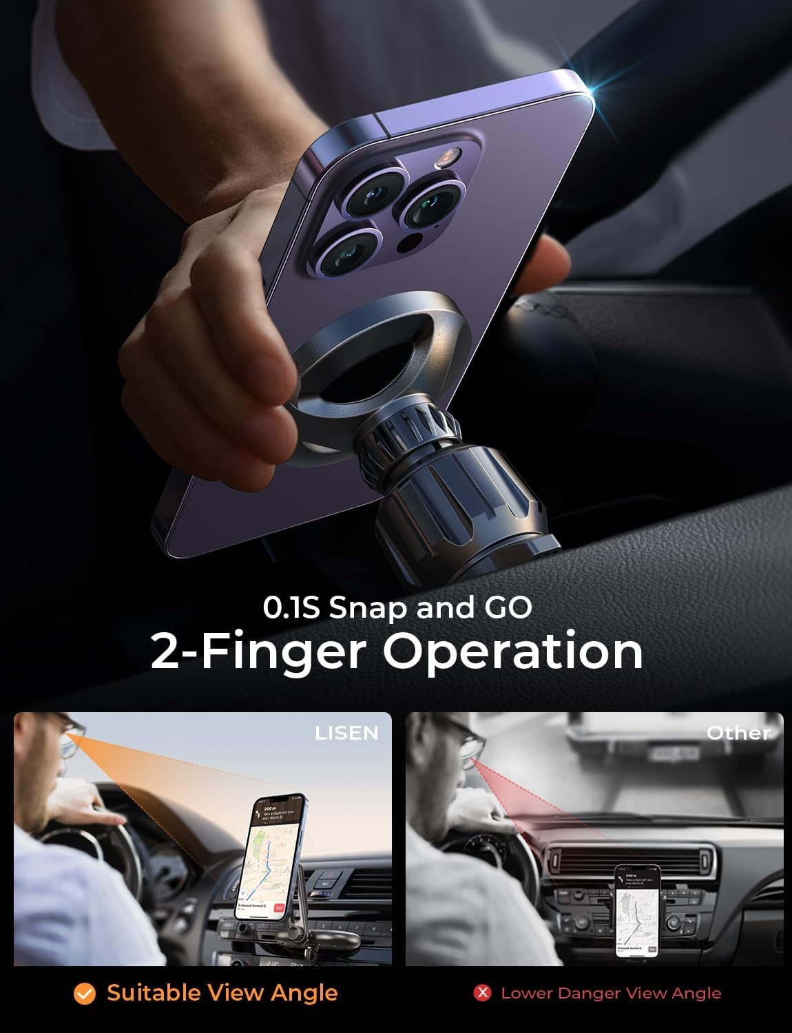 image:imageLISEN for MagSafe CD Phone Holder for Car Mount Angle Adjustable Magnetic Phone Holder for iPhone Magsafe Car Mount CD Slot Hands Free CD Player Phone Mount for iPhone 15 Pro Max Plus Galaxy Kits