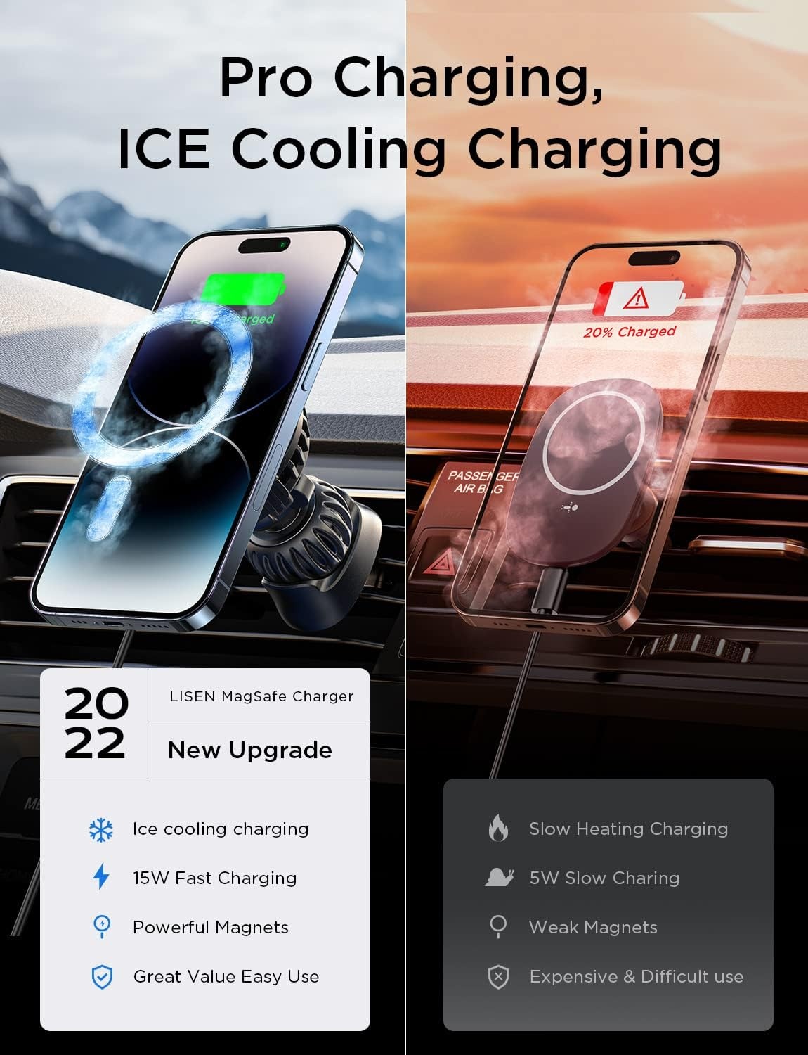 image:imageLISEN for MagSafe Car Mount Charger 15W Wireless Car Charger Mount Update Cooling Fan MagSafe Car Charger Hands Free iPhone Car Holder Mount Fit for iPhone 16 15 14 13 12 Pro Max Plus Mini Black