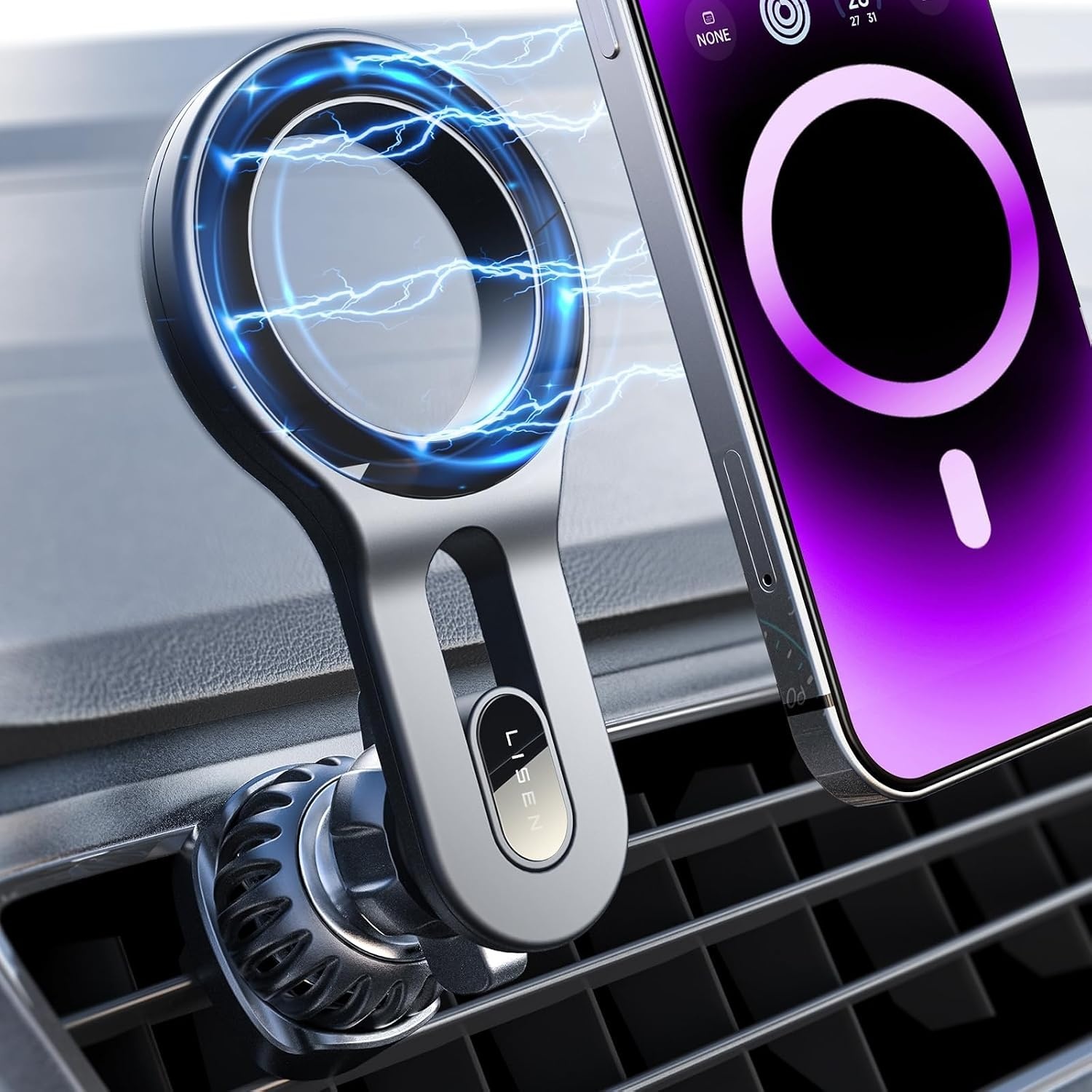 image:imageLISEN for MagSafe Car Mount Magnetic Phone Holder for Car Vent Phone Mount Super Magnetic Car Phone Mount Air Vent Hands Free Phone Mount Gifts Car Phone Holder Magnetic for iPhone 17 Pro Max 16Black