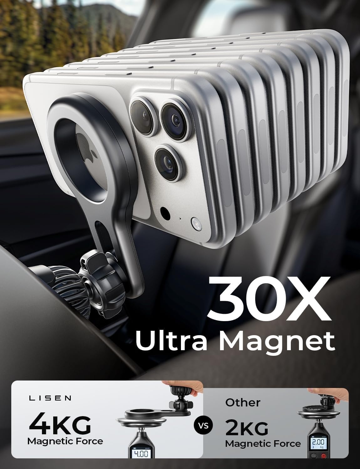 image:imageLISEN for MagSafe Car Mount Magnetic Phone Holder for Car Vent Phone Mount Super Magnetic Car Phone Mount Air Vent Hands Free Phone Mount Gifts Car Phone Holder Magnetic for iPhone 17 Pro Max 16Purple