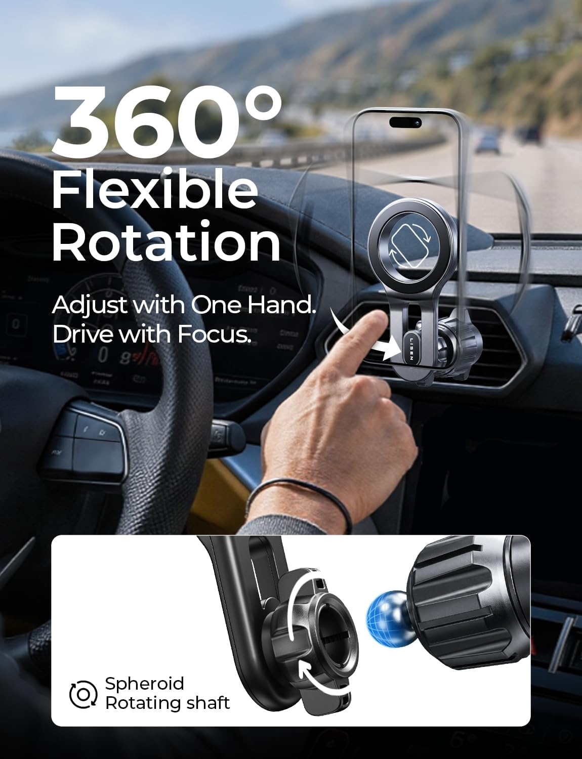 image:imageLISEN for MagSafe Car Mount Magnetic Phone Holder for Car Vent Phone Mount Super Magnetic Car Phone Mount Air Vent Hands Free Phone Mount Gifts Car Phone Holder Magnetic for iPhone 17 Pro Max 16Black