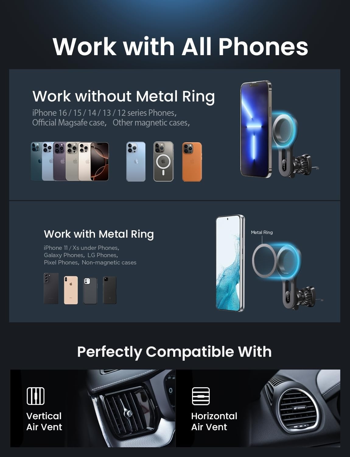 image:imageLISEN for MagSafe Car Mount Magnetic Phone Holder for Car Vent Phone Mount Super Magnetic Car Phone Mount Air Vent Hands Free Phone Mount Gifts Car Phone Holder Magnetic for iPhone 17 Pro Max 16Blue