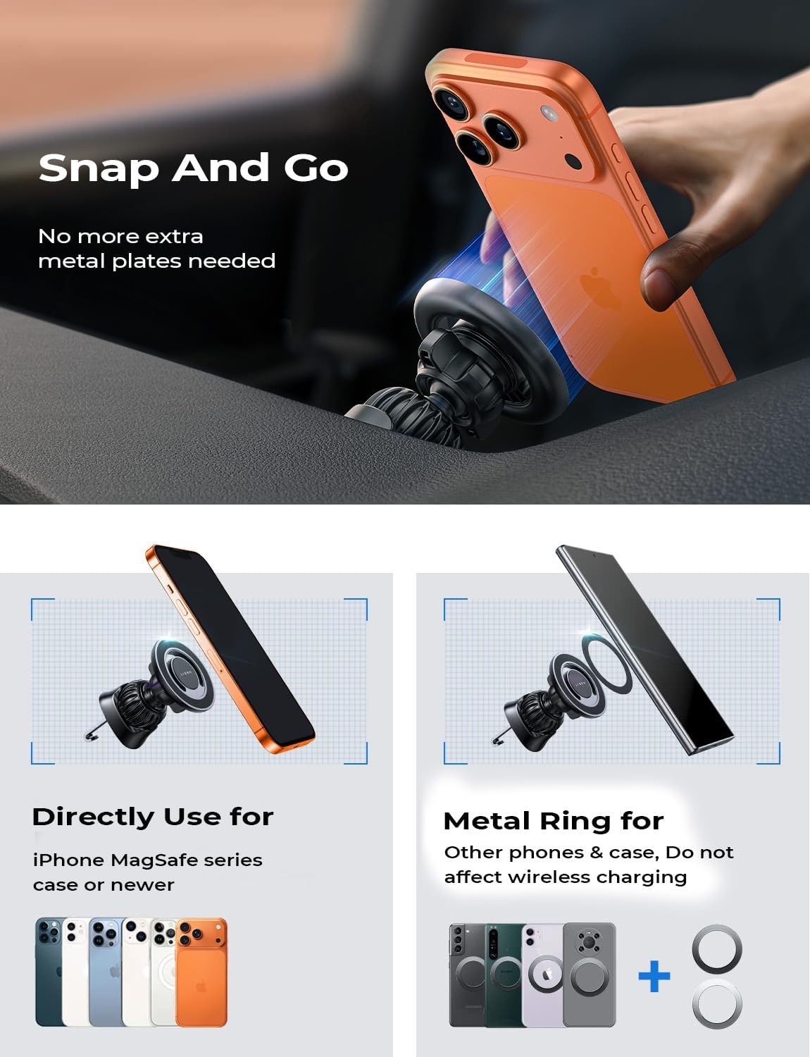 image:imageLISEN for MagSafe Car Mount Strong Magnets Magnetic Phone Holder for Car Hands Free Cell Phone Mount Cradle Vent amp Dashboard Car Accessories for Women Men fit iPhone 17 16 15 14 13 12 Black