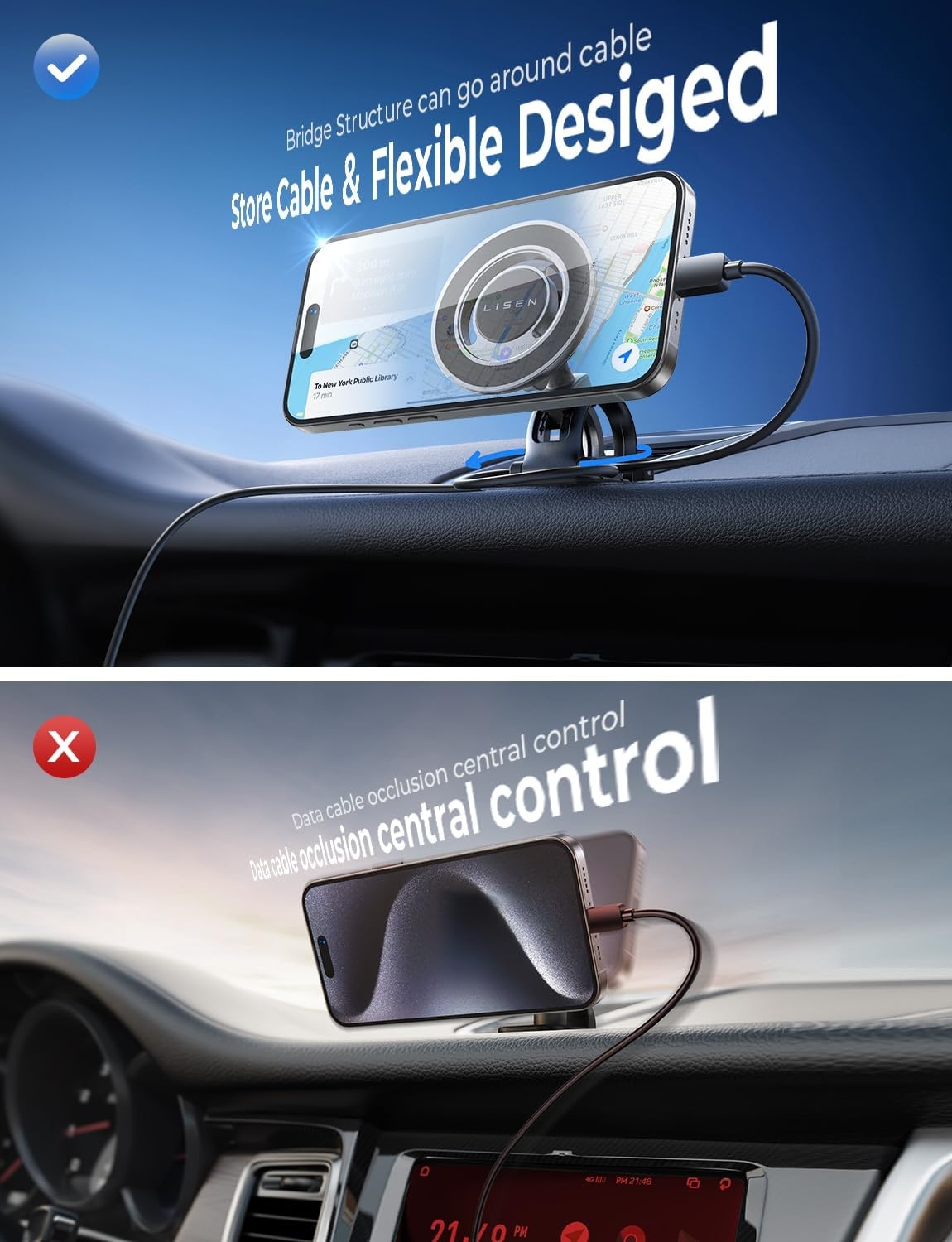 image:imageLISEN for MagSafe Car Mount Strong Magnets Magnetic Phone Holder for Car Hands Free Cell Phone Mount Cradle Vent amp Dashboard Car Accessories for Women Men fit iPhone 17 16 15 14 13 12 Black