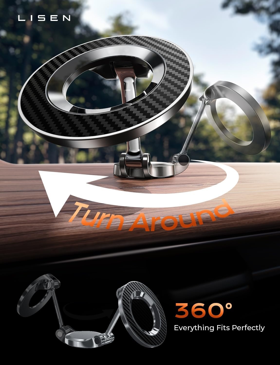 image:imageLISEN for MagSafe Car Mount for iPhone 17 Pro Max 24 Strong Magnets Classic Magnetic Phone Holder for Car Dashboard Magnet Phone Mount Car Cell Phone Holder for iPhone 17 Pro Max Air 16 15 14 13 12Carbon Fiber