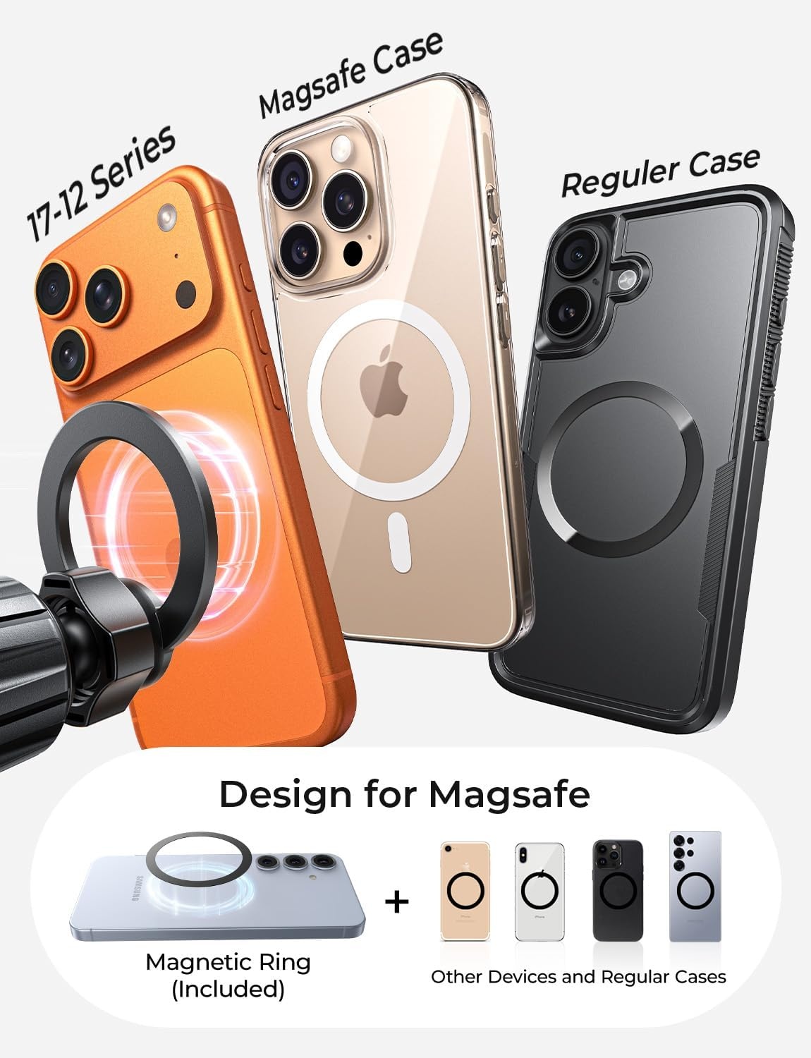 image:imageLISEN for MagSafe Car Phone Mount Strong Magnets Magnetic Phone Holders for Your Car 2in1 Vent Dashboard Magnet Cell Phones Holder Mounts Car Accessories Gifts for Men Women fit iPhone BlackPurple