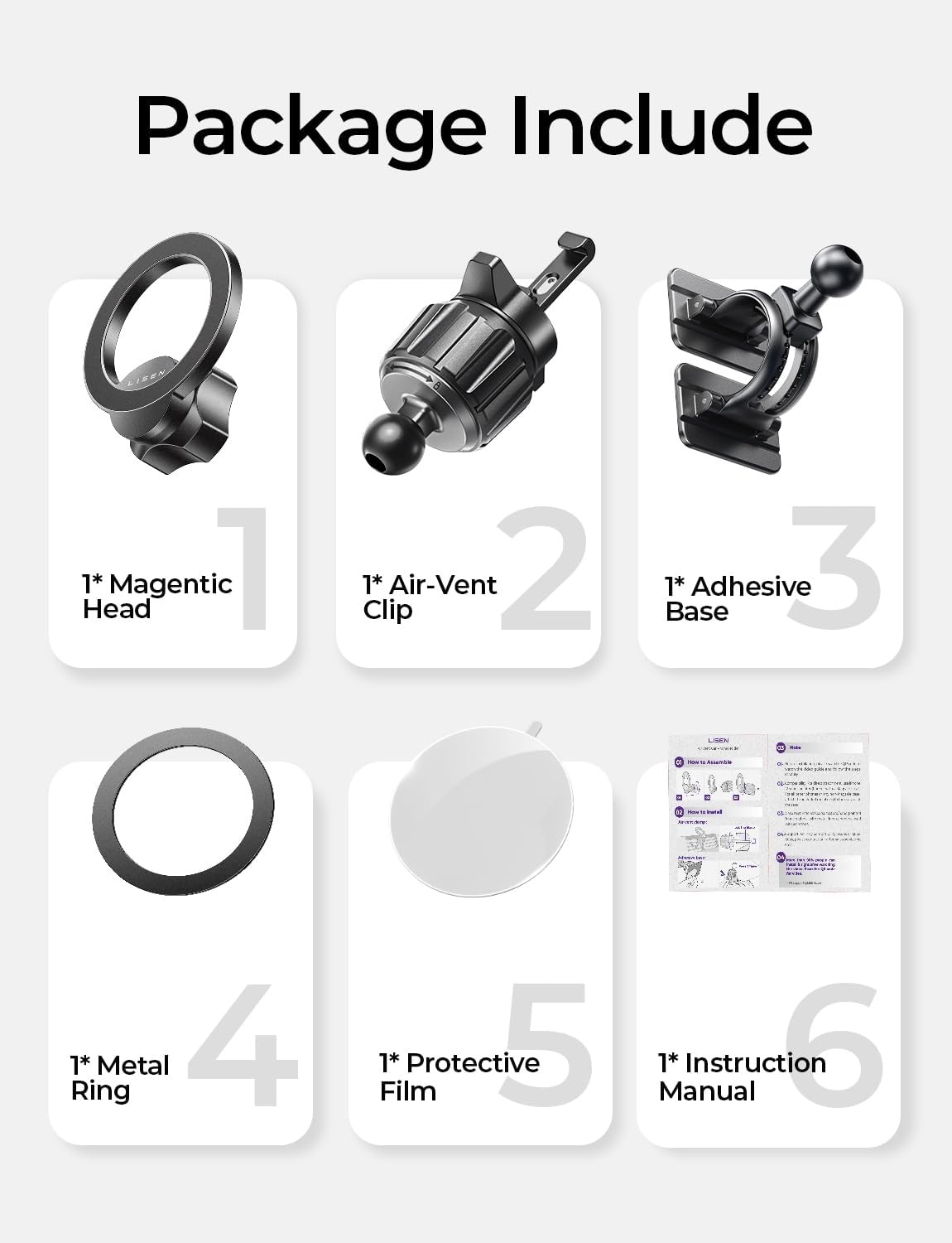 image:imageLISEN for MagSafe Car Phone Mount Strong Magnets Magnetic Phone Holders for Your Car 2in1 Vent Dashboard Magnet Cell Phones Holder Mounts Car Accessories Gifts for Men Women fit iPhone BlackBlack