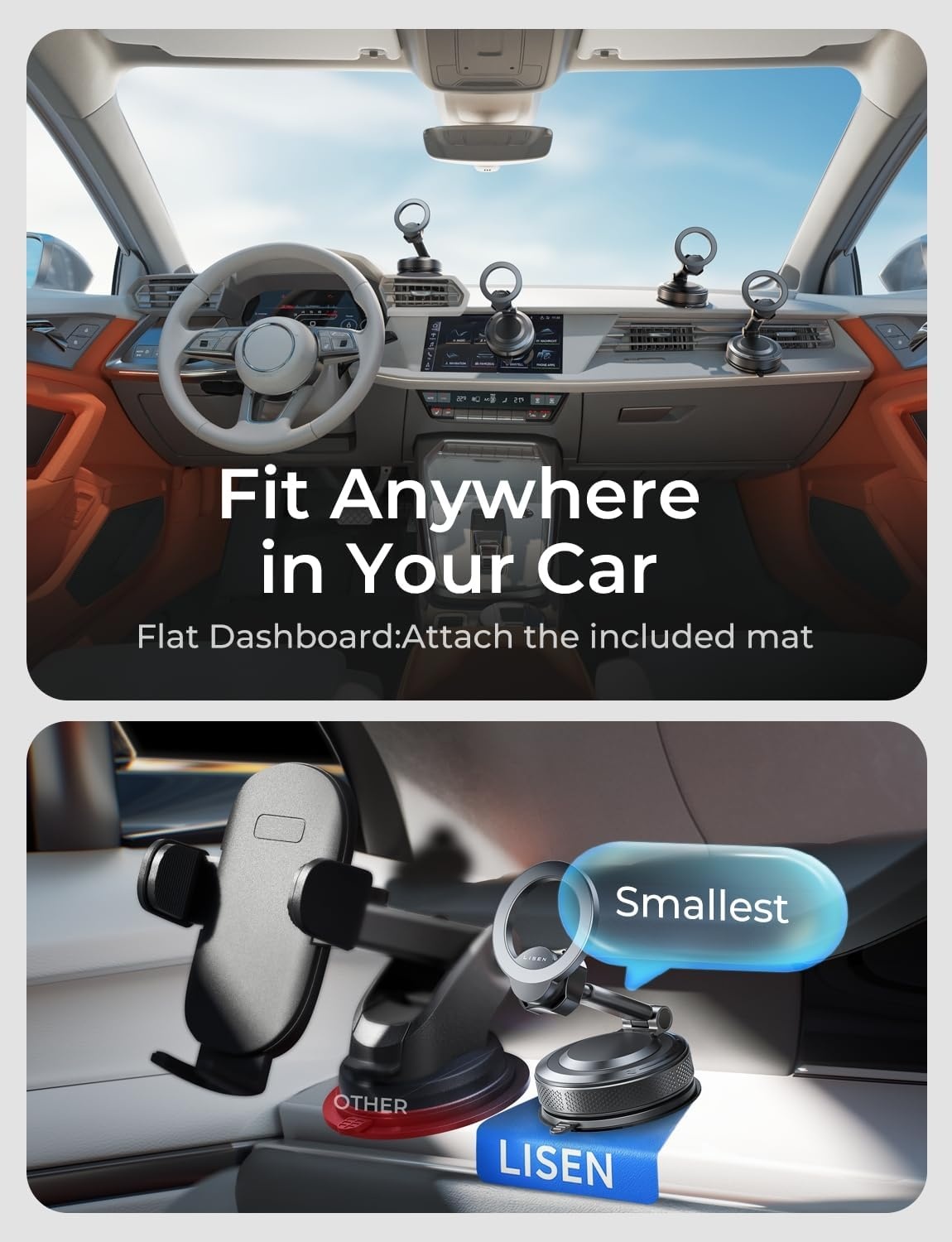 image:imageLISEN for MagSafe Car Phone Mount Strong Magnets Magnetic Phone Holders for Your Car 2in1 Vent Dashboard Magnet Cell Phones Holder Mounts Car Accessories Gifts for Men Women fit iPhone BlackObsidian Black