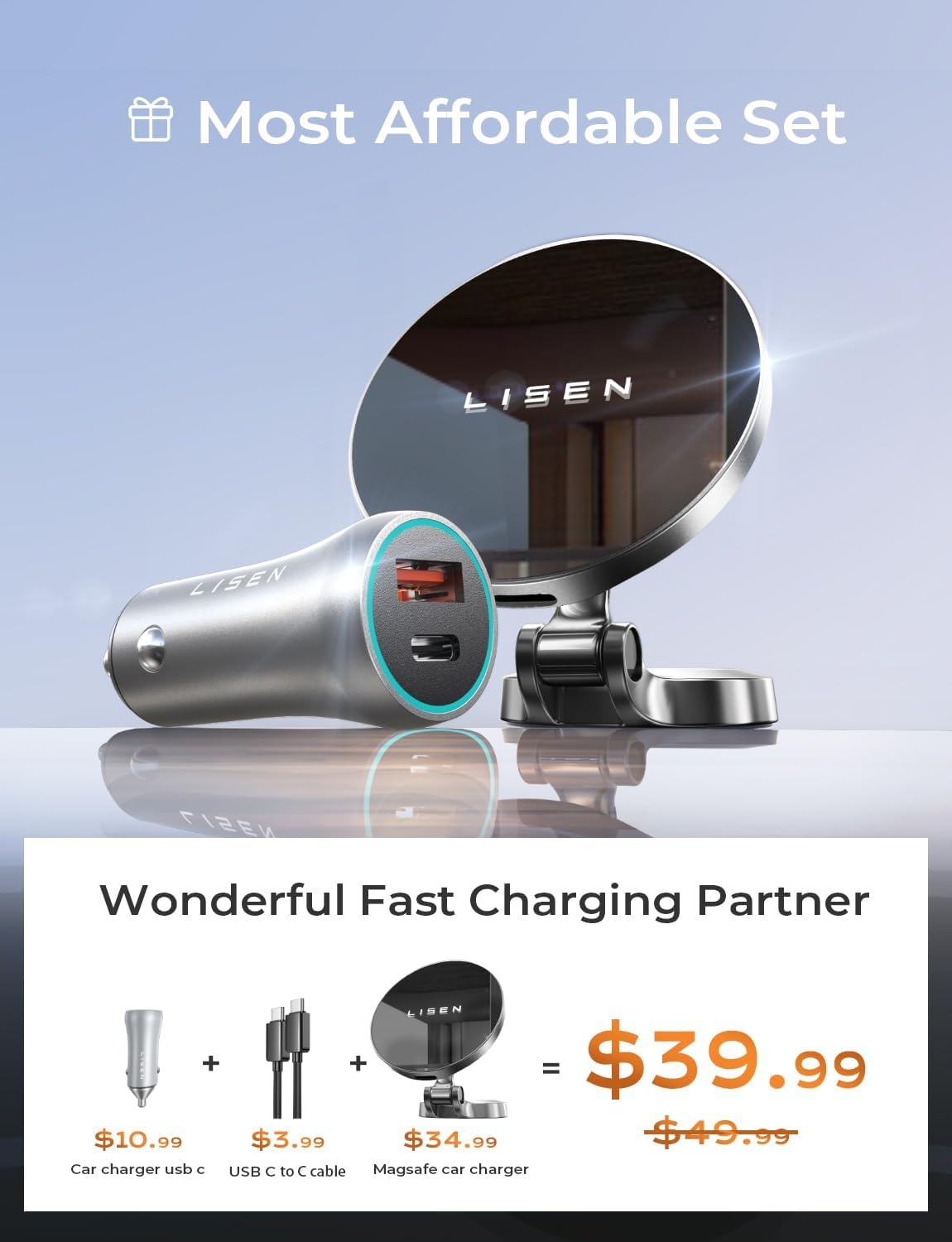 image:imageLISEN for Magsafe Car Charger 15W Ultra Magnetic Car Phone Holder for Magsafe Car Mount Charger Metal Dashboard Cell Phone Car Mount for iPhone 16 15 14 13 12Pro Max Plus