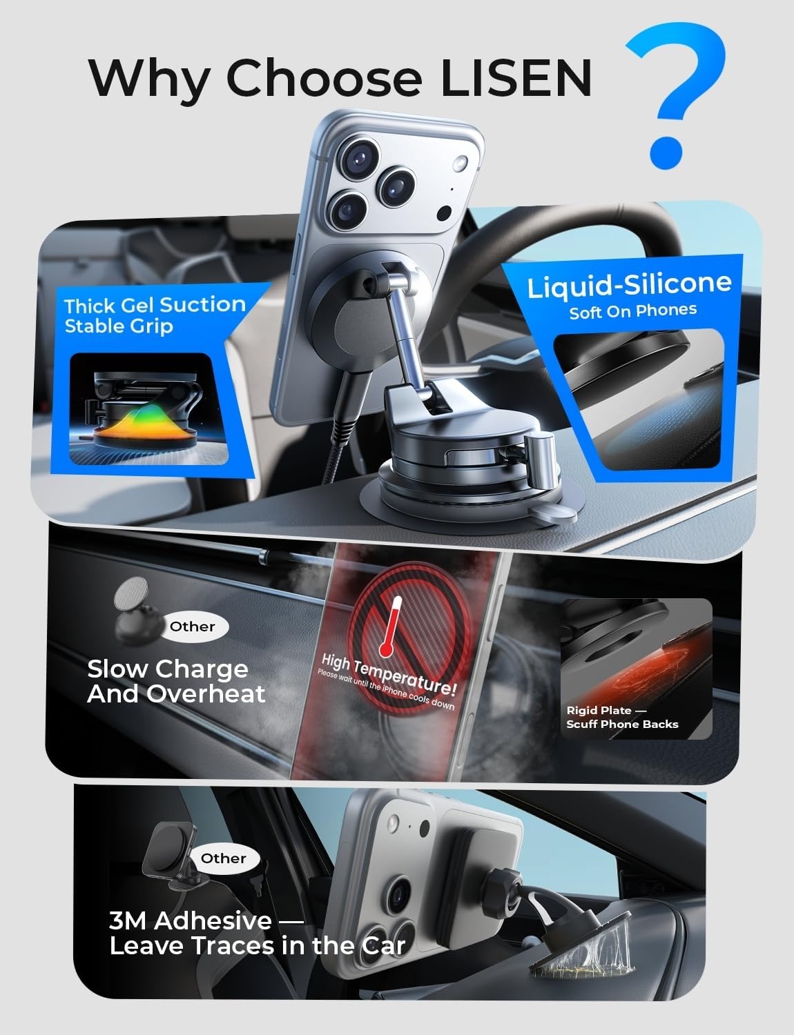 image:imageLISEN for iPhone 17 Pro Max Air Magsafe Car Mount Charger Fast Charging 15W Air Vent Magnetic Wireless Car Charger Vent Phone Mount for Car Wireless Charger Fits iPhone 16 15 14 13 12 BlackBlack