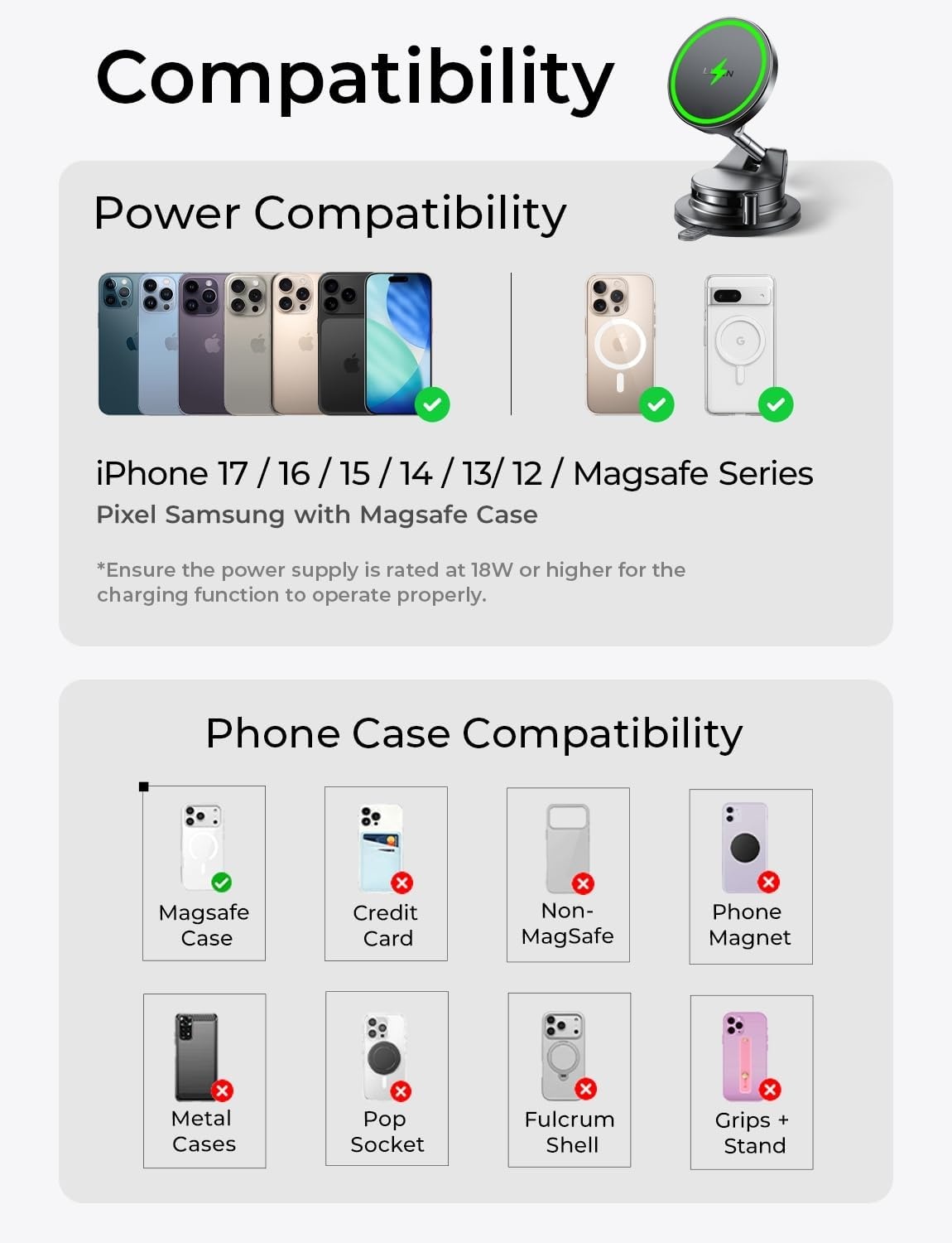 image:imageLISEN for iPhone 17 Pro Max Air Magsafe Car Mount Charger Fast Charging 15W Air Vent Magnetic Wireless Car Charger Vent Phone Mount for Car Wireless Charger Fits iPhone 16 15 14 13 12 BlackBlack