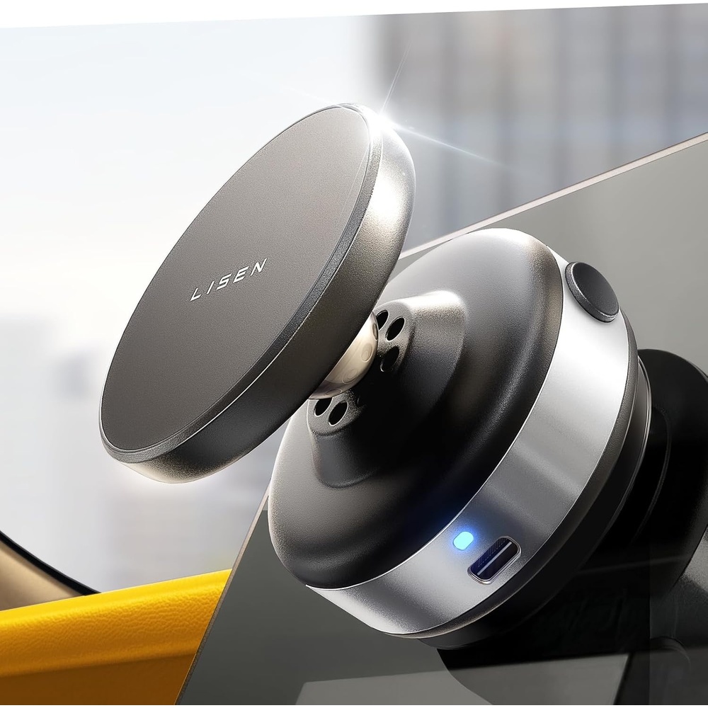 image:imageLISEN Suction Phone Mount Content Creator Vlogging Portable Super Stable Electric Vacuum Magnetic Phone Holder 360 Adjustable Travel MultiScene TikTok for iPhone 17 Pro Max Air 16e 16 15 Kits