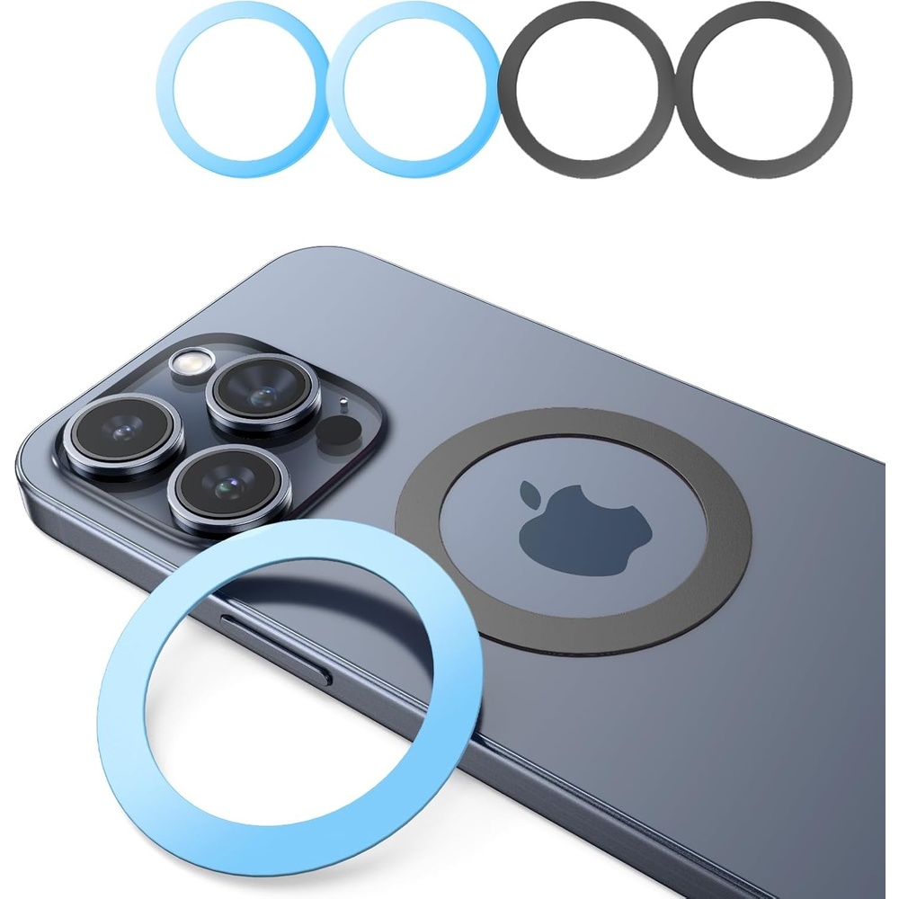 image:imageLISEN UltraThin04mm for Magsafe Sticker Strong Suction Magsafe Ring Magnet Compatible with Wireless Charger for iPhone 16e 16 15 Pro Max 14 13 12Samsung 4 PackBlueBlack