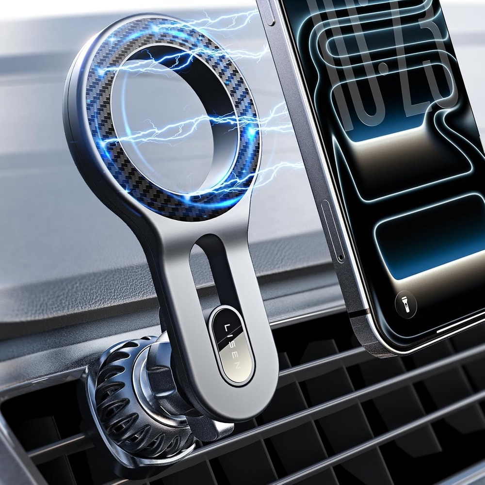 image:imageLISEN for MagSafe Car Mount Magnetic Phone Holder for Car Vent Phone Mount Super Magnetic Car Phone Mount Air Vent Hands Free Phone Mount Gifts Car Phone Holder Magnetic for iPhone 17 Pro Max 16Carbon Fiber