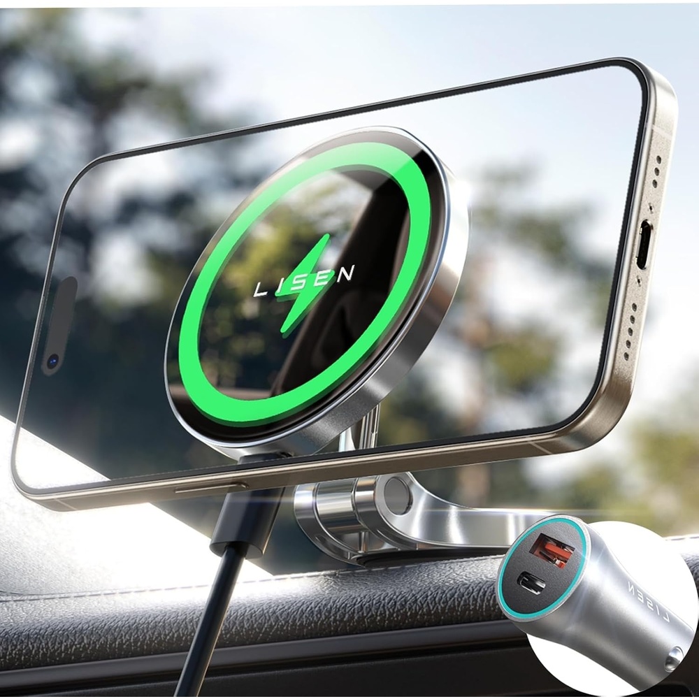 image:imageLISEN for Magsafe Car Charger 15W Ultra Magnetic Car Phone Holder for Magsafe Car Mount Charger Metal Dashboard Cell Phone Car Mount for iPhone 16 15 14 13 12Pro Max Plus