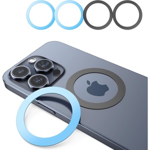 LISEN Ultra-Thin(0.4mm) for Magsafe Sticker, Strong Suction Magsafe Ring Magnet Compatible with Wireless Charger for iPhone 16e 16 15 Pro Max 14 13 12,Samsung, 4 Pack(Blue,Black)