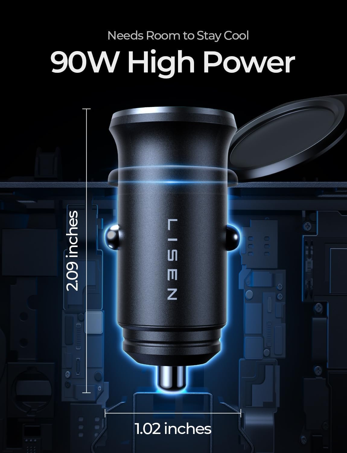 image:imageLISEN 90W Car Charger USB C Fast ChargeUSB C Car Charger for iPhone 17 ProBlack