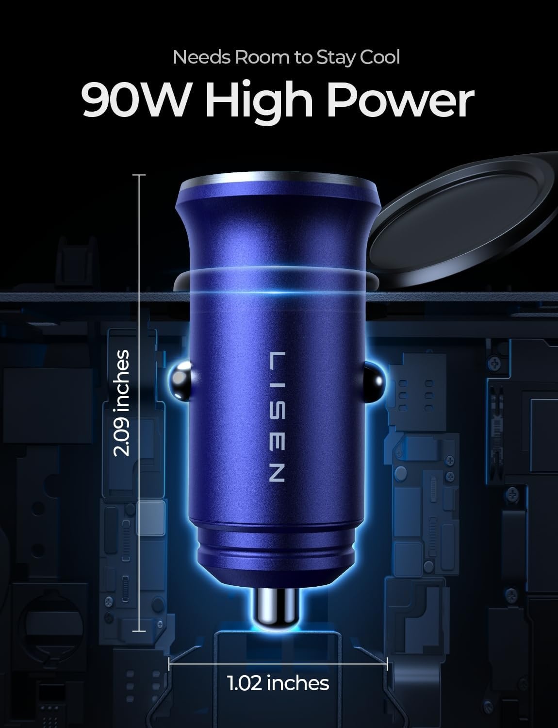 image:imageLISEN 90W Car Charger USB C Fast ChargeUSB C Car Charger for iPhone 17 ProBlue