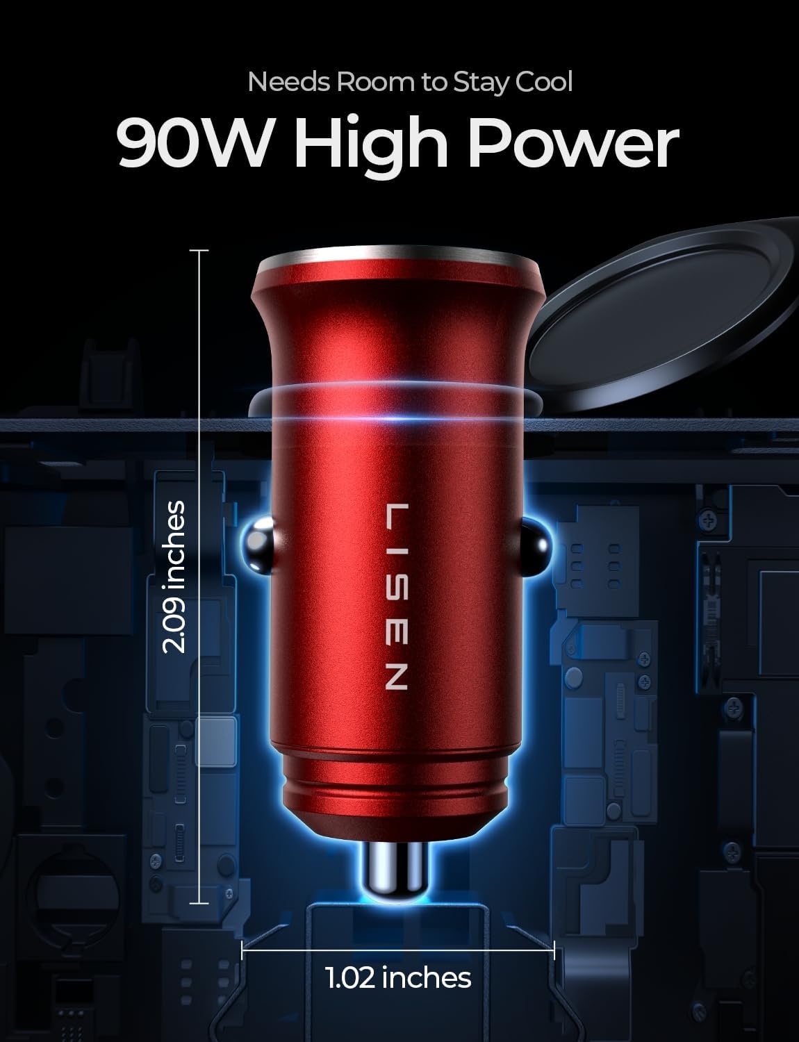 image:imageLISEN 90W Car Charger USB C Fast ChargeUSB C Car Charger for iPhone 17 ProRed