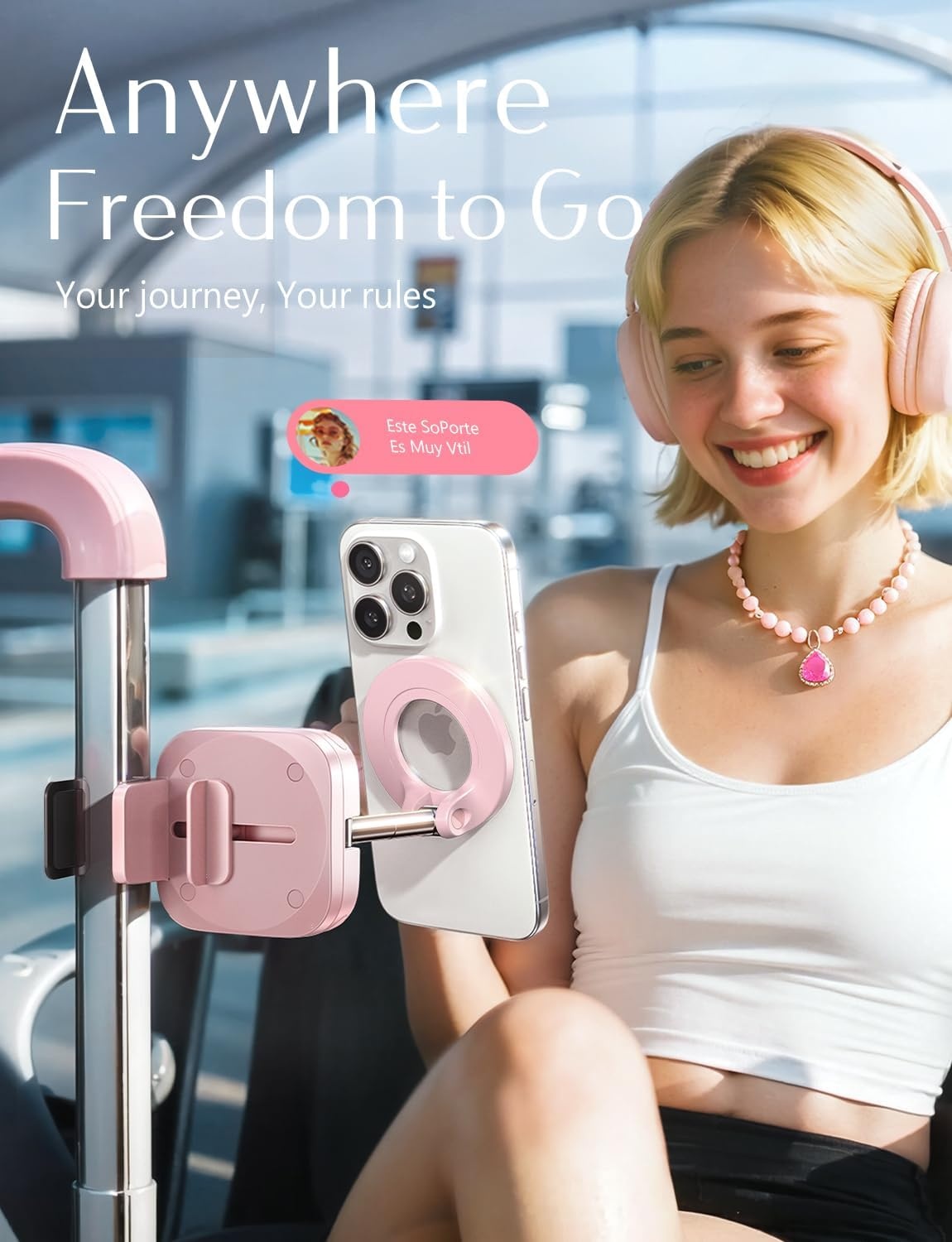 image:imageLISEN Airplane Travel Essentials for Flying Airplane Phone Holder for DeskPink