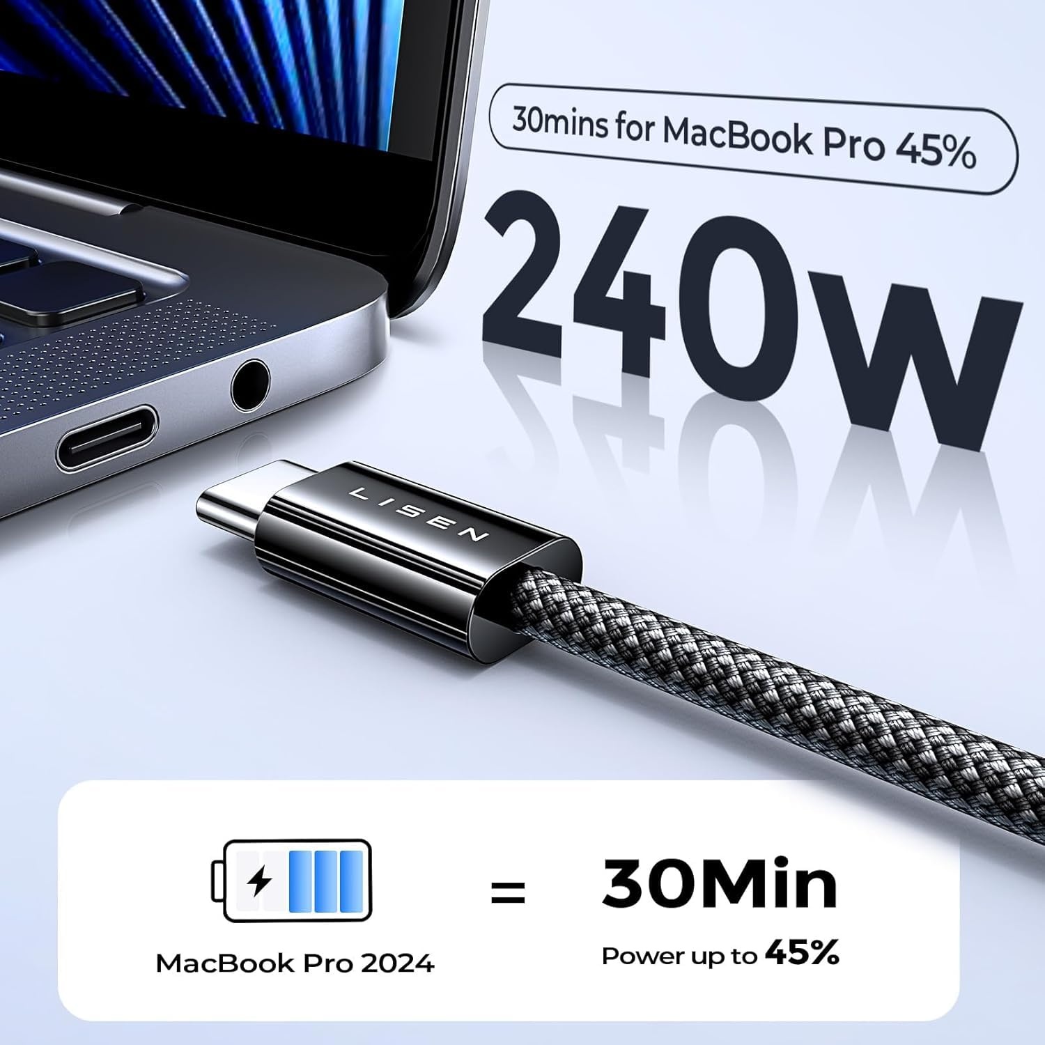 image:imageLISEN USB C to USB C Cable 240W Fast Charging Type C Charger Cord 66FTBlack