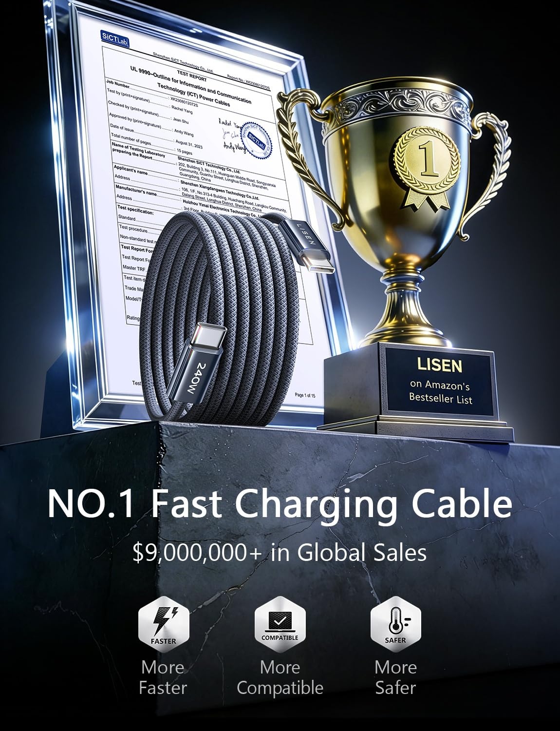 image:imageLISEN USB C to USB C Cable 240W Fast Charging Type C Charger Cord 66FTMidnight