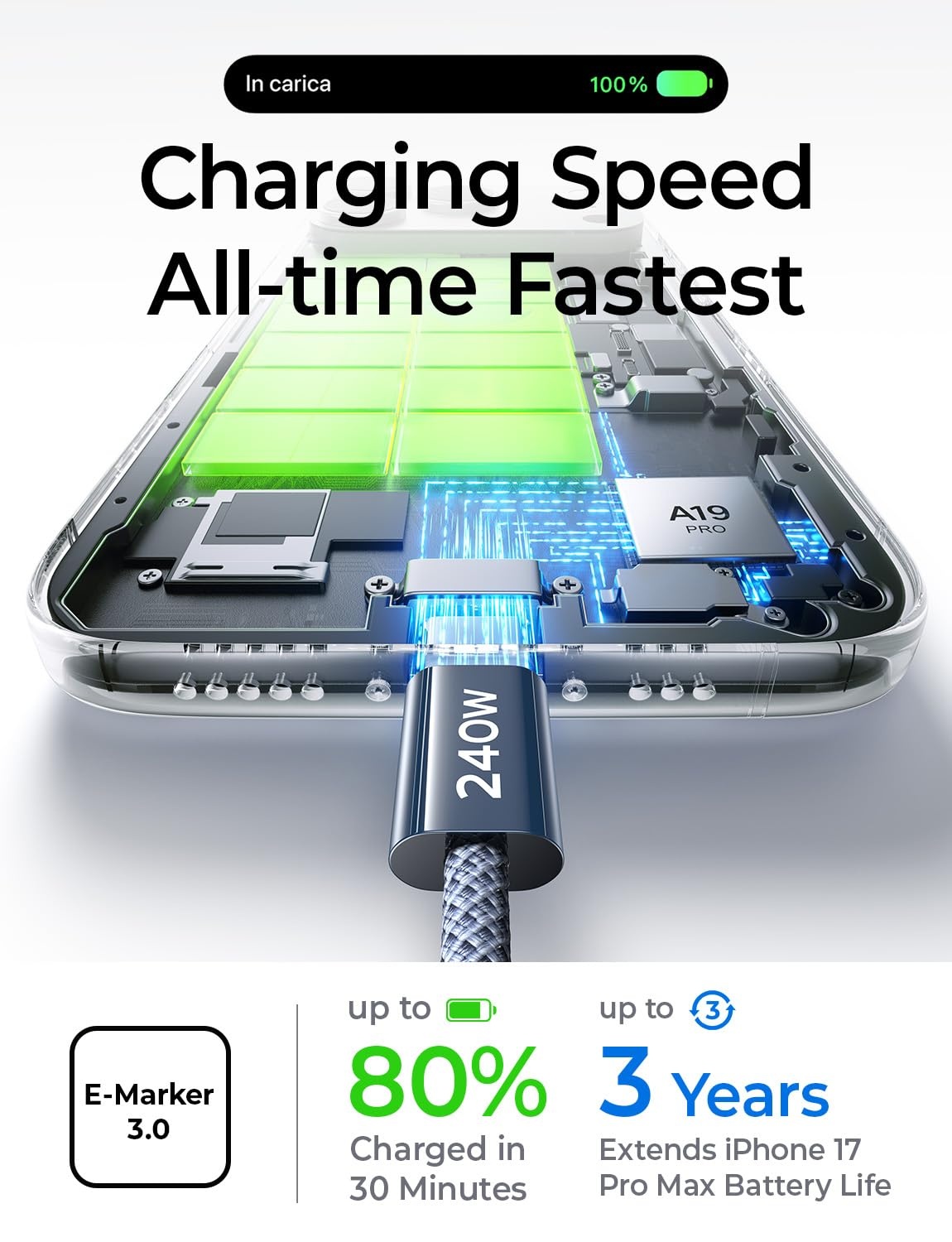 image:imageLISEN USB C to USB C Cable 240W Fast Charging Type C Charger Cord 66FTMidnight