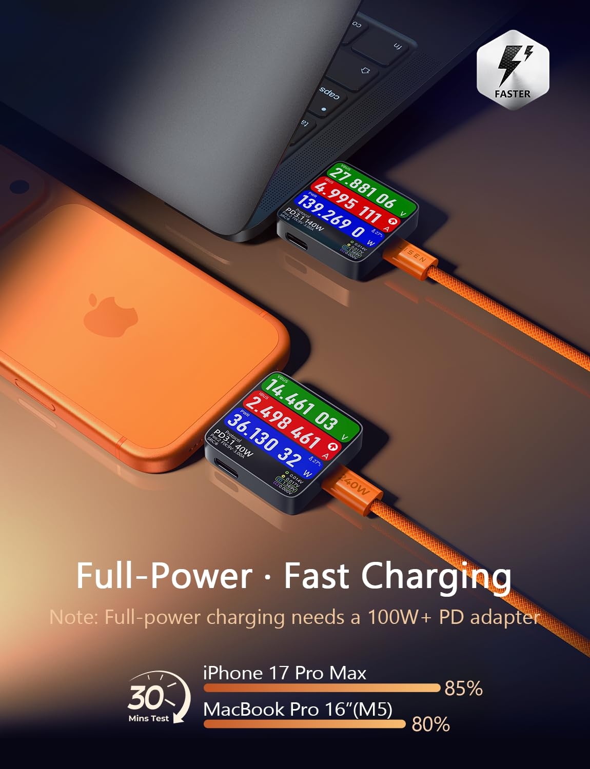 image:imageLISEN USB C to USB C Cable 240W Fast Charging Type C Charger Cord 66FTOrange