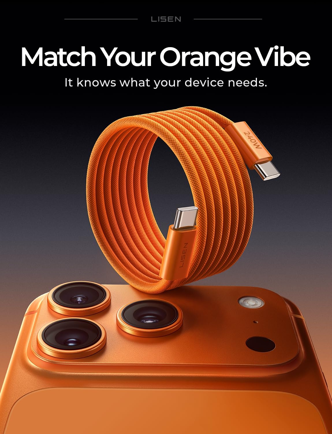 image:imageLISEN USB C to USB C Cable 240W Fast Charging Type C Charger Cord 66FTOrange