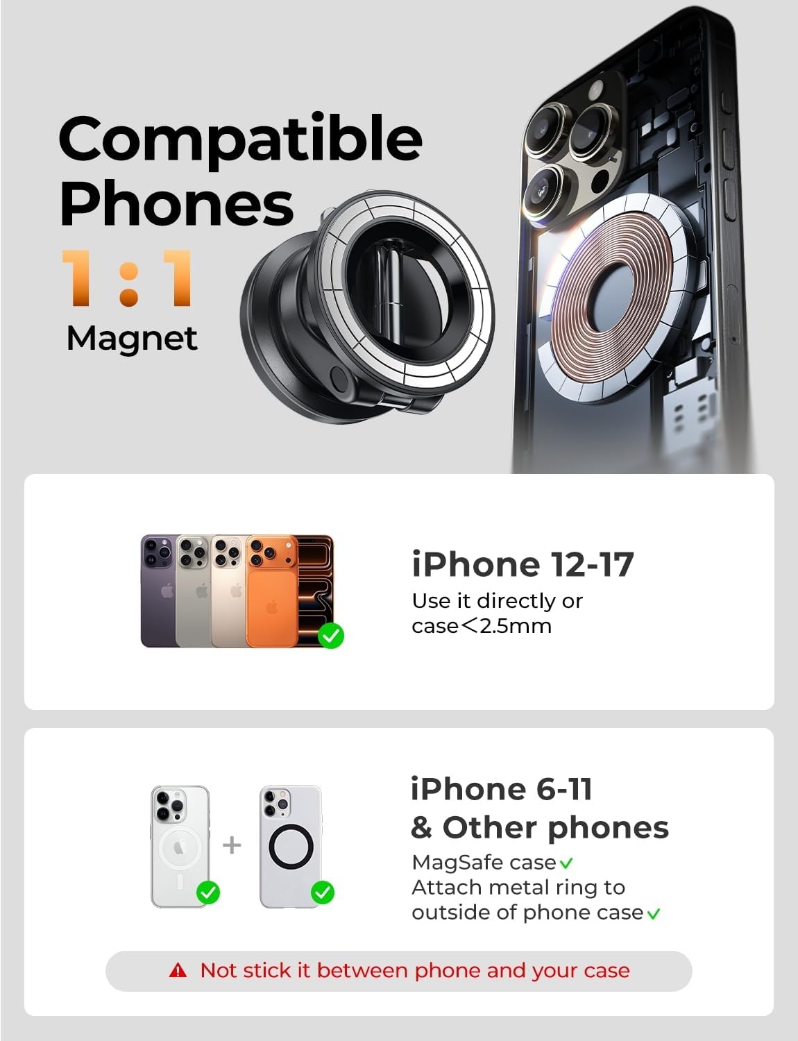 image:imageLISEN for MagSafe Car Mount 3800gf Strong Magnet amp 90LBS Suction 360 Adjustable Vacuum Magnetic Phone Holders for Your Car for iPhone 17 Pro Max 16 15 14 13 12 Plus Air for All SmartphonesGold Red
