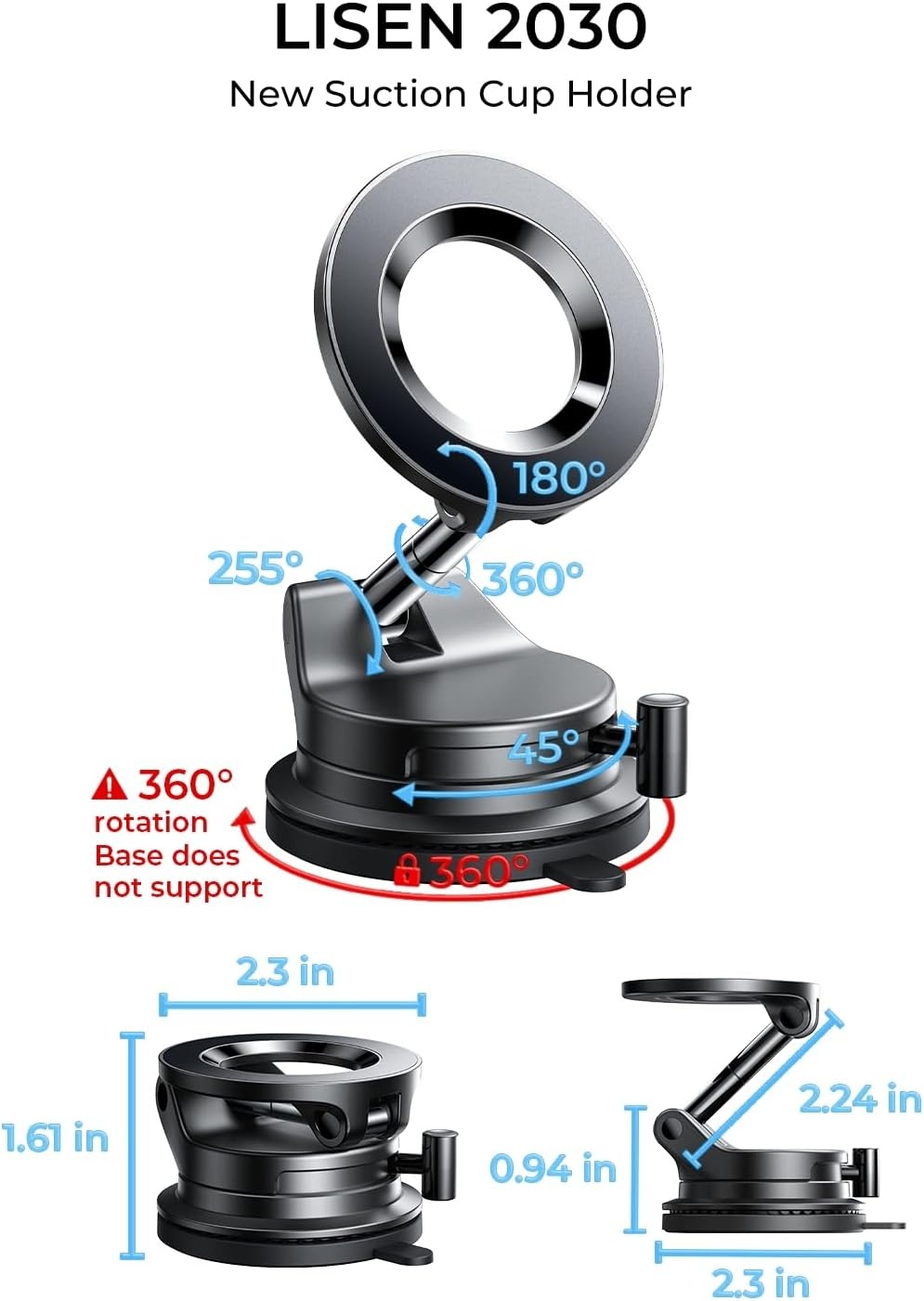 image:imageLISEN for MagSafe Car Mount 3800gf Strong Magnet amp 90LBS Suction 360 Adjustable Vacuum Magnetic Phone Holders for Your Car for iPhone 17 Pro Max 16 15 14 13 12 Plus Air for All SmartphonesPearl White