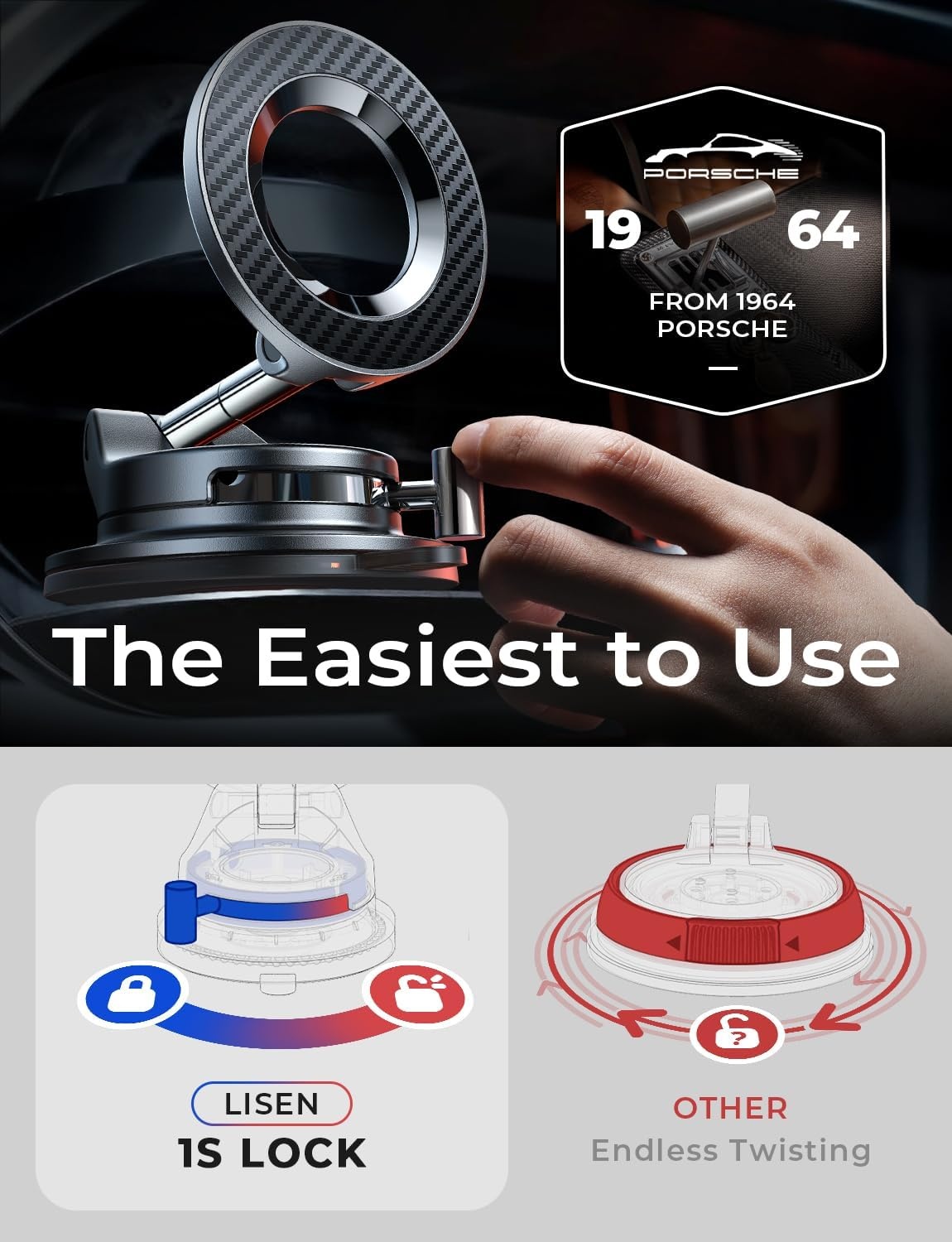 image:imageLISEN for MagSafe Car Mount 3800gf Strong Magnet amp 90LBS Suction 360 Adjustable Vacuum Magnetic Phone Holders for Your Car for iPhone 17 Pro Max 16 15 14 13 12 Plus Air for All SmartphonesCarbon Fiber