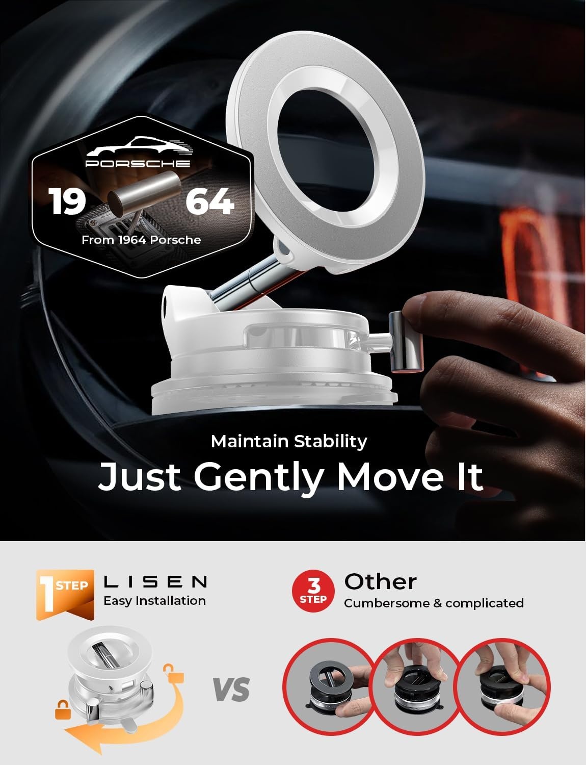 image:imageLISEN for MagSafe Car Mount 3800gf Strong Magnet amp 90LBS Suction 360 Adjustable Vacuum Magnetic Phone Holders for Your Car for iPhone 17 Pro Max 16 15 14 13 12 Plus Air for All SmartphonesPearl White