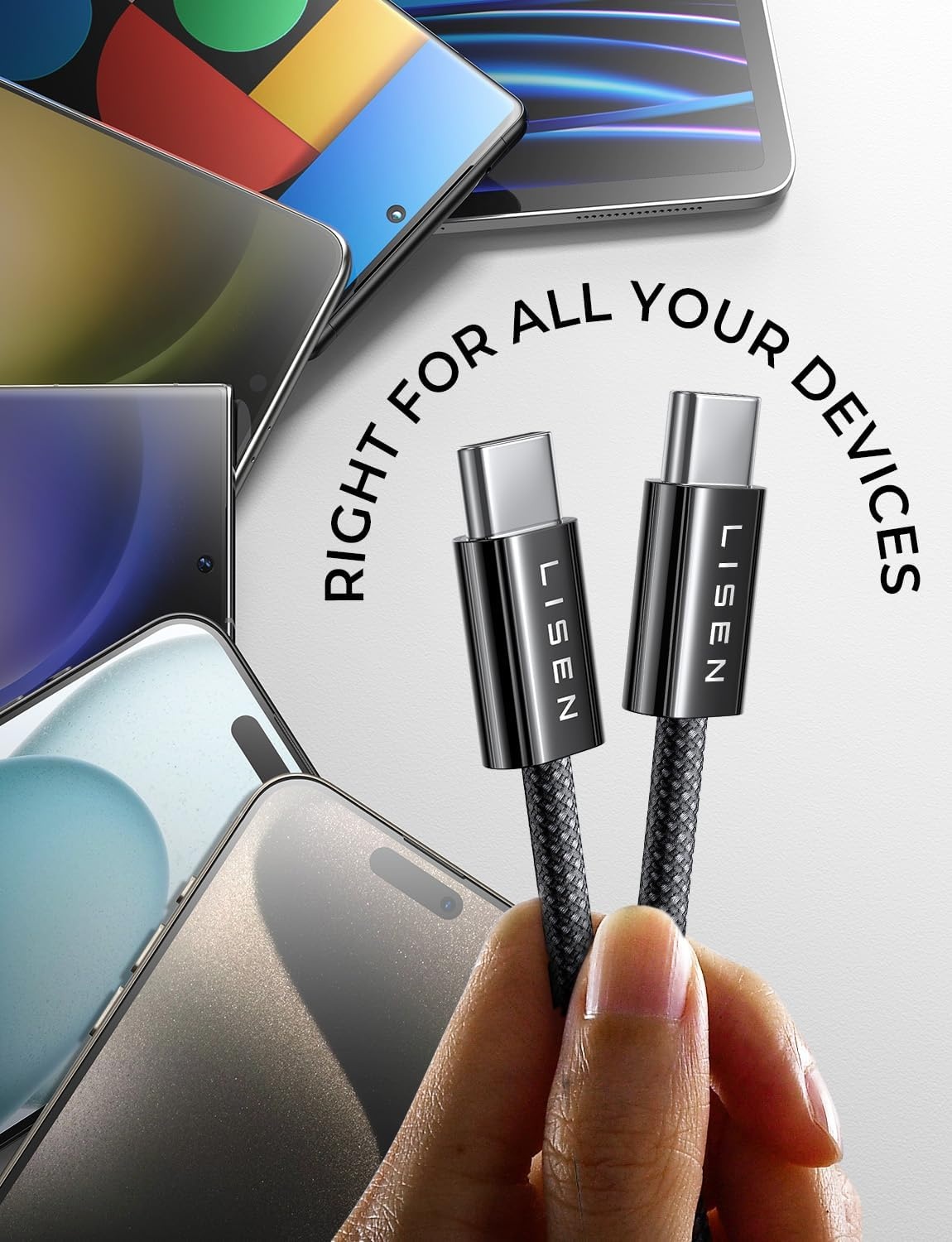 image:imageLISEN for iPhone 16 15 USB C to USB C Fast Charging 60W USB C Cable Type C Fast Charging Cable for iPhone 16 15Samsung Galaxy S25 Ultra Plus S24 S23 iPad Pro 13 129inch iPad Air 5White 3Pack 6FTBlack