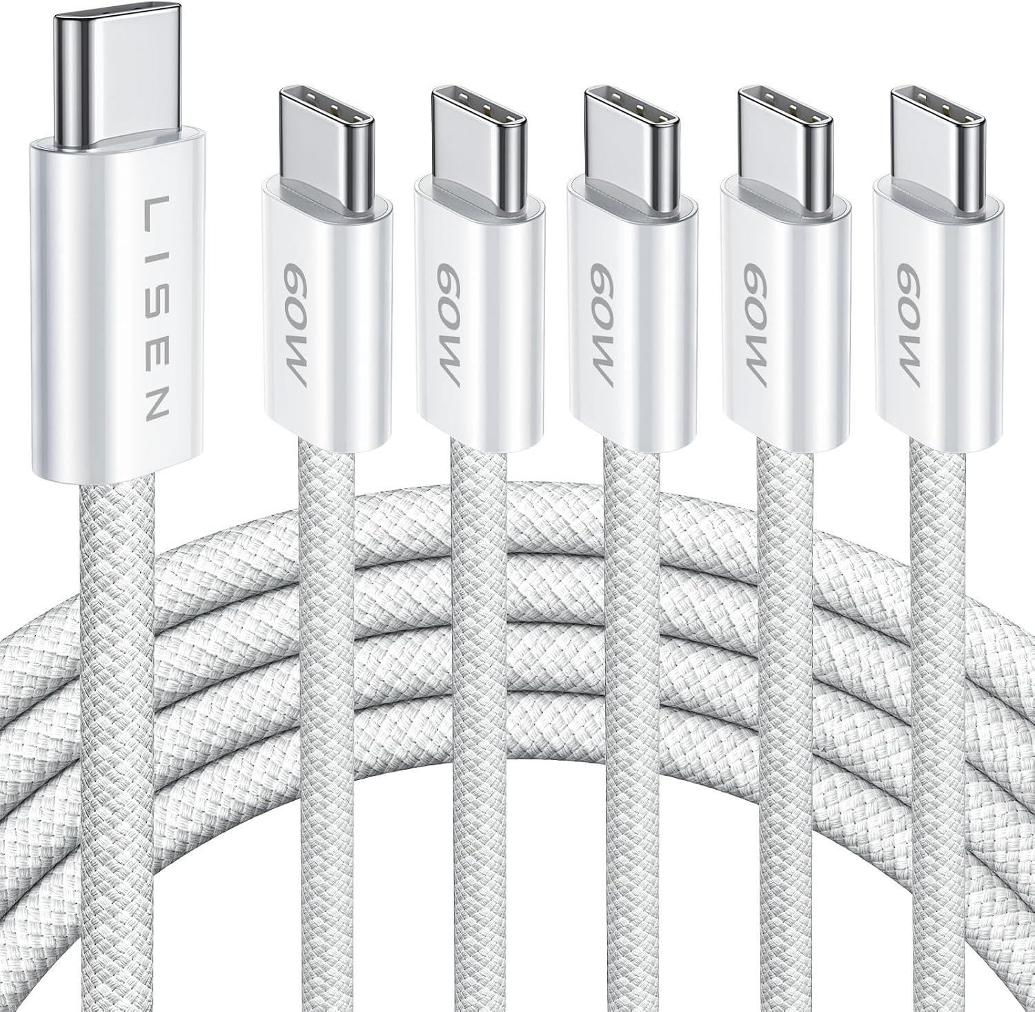 image:imageLISEN for iPhone 16 15 USB C to USB C Fast Charging 60W USB C Cable Type C Fast Charging Cable for iPhone 16 15Samsung Galaxy S25 Ultra Plus S24 S23 iPad Pro 13 129inch iPad Air 5White 3Pack 6FTWhite