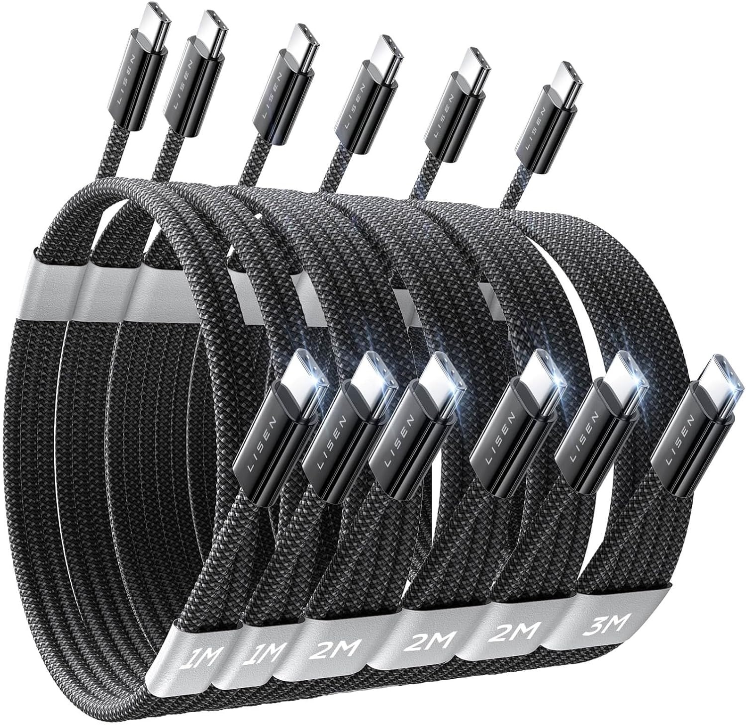 image:imageLISEN for iPhone 16 15 USB C to USB C Fast Charging 60W USB C Cable Type C Fast Charging Cable for iPhone 16 15Samsung Galaxy S25 Ultra Plus S24 S23 iPad Pro 13 129inch iPad Air 5White 3Pack 6FTBlack