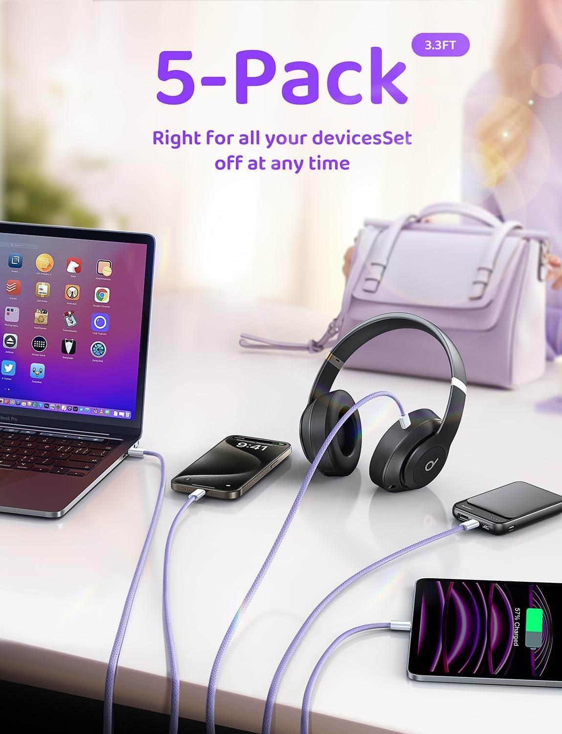 image:imageLISEN for iPhone 16 15 USB C to USB C Fast Charging 60W USB C Cable Type C Fast Charging Cable for iPhone 16 15Samsung Galaxy S25 Ultra Plus S24 S23 iPad Pro 13 129inch iPad Air 5White 3Pack 6FTPurple