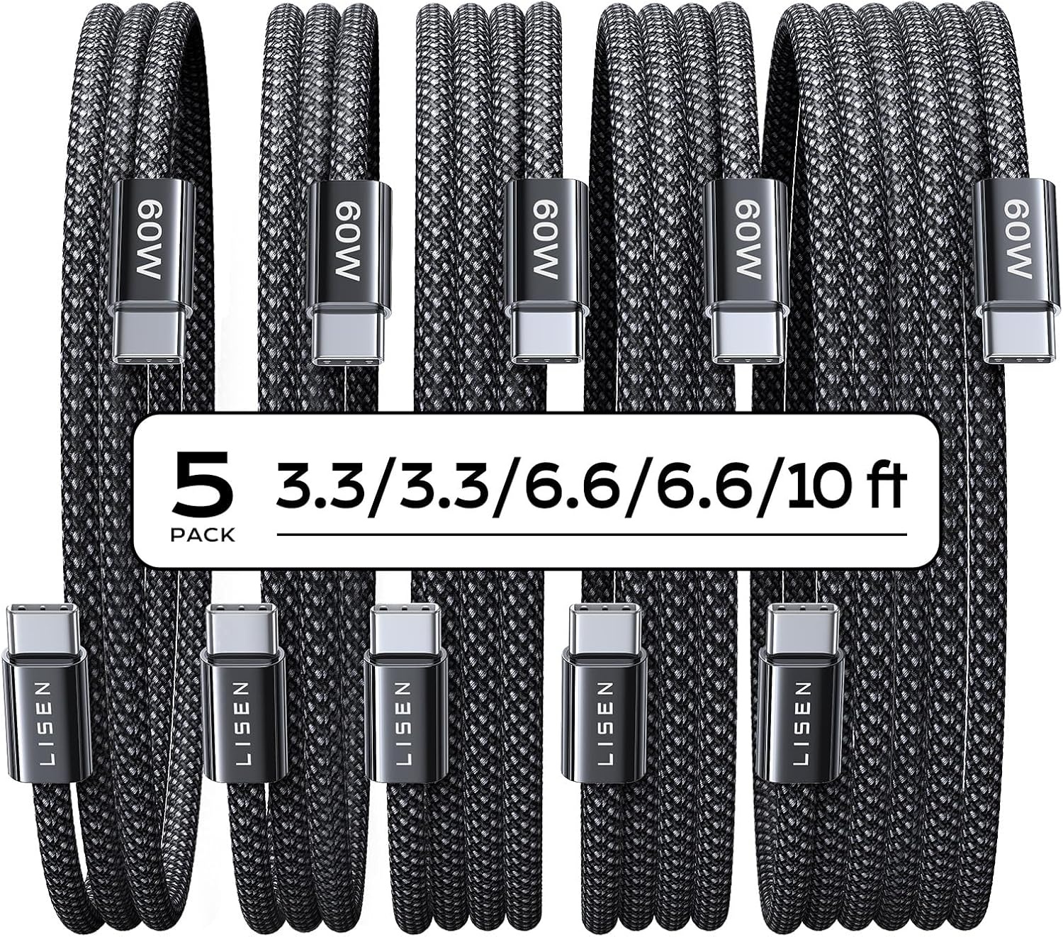 image:imageLISEN for iPhone 16 15 USB C to USB C Fast Charging 60W USB C Cable Type C Fast Charging Cable for iPhone 16 15Samsung Galaxy S25 Ultra Plus S24 S23 iPad Pro 13 129inch iPad Air 5White 3Pack 6FTBlack