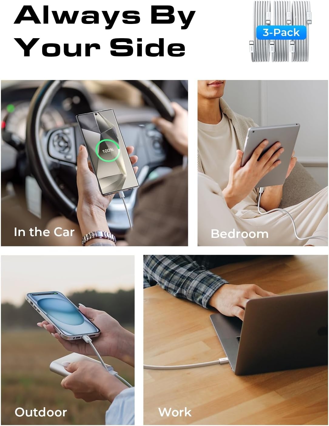 image:imageLISEN for iPhone 16 15 USB C to USB C Fast Charging 60W USB C Cable Type C Fast Charging Cable for iPhone 16 15Samsung Galaxy S25 Ultra Plus S24 S23 iPad Pro 13 129inch iPad Air 5White 3Pack 6FTWhite