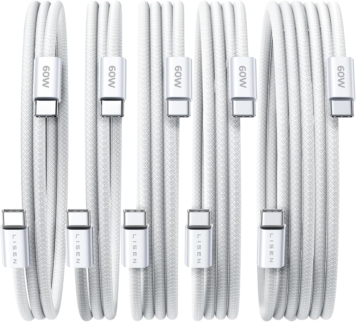 image:imageLISEN for iPhone 16 15 USB C to USB C Fast Charging 60W USB C Cable Type C Fast Charging Cable for iPhone 16 15Samsung Galaxy S25 Ultra Plus S24 S23 iPad Pro 13 129inch iPad Air 5White 3Pack 6FTWhite