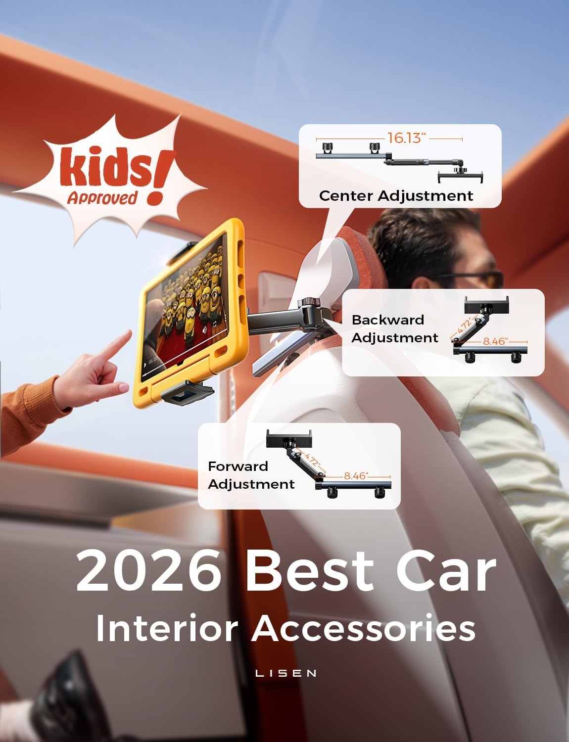 image:imageLISEN iPad Holder for Car Tablet Mount Road Trip Essentials Kids Back Seat4711