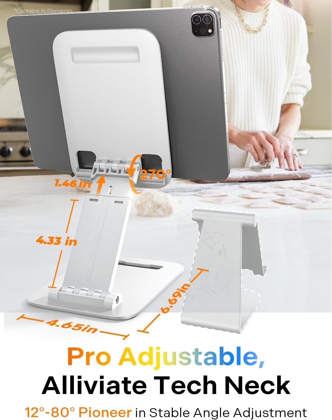 image:imageLISEN iPad Stand Tablet Holder for Desk Adjustable Portable Monitor StandWhite