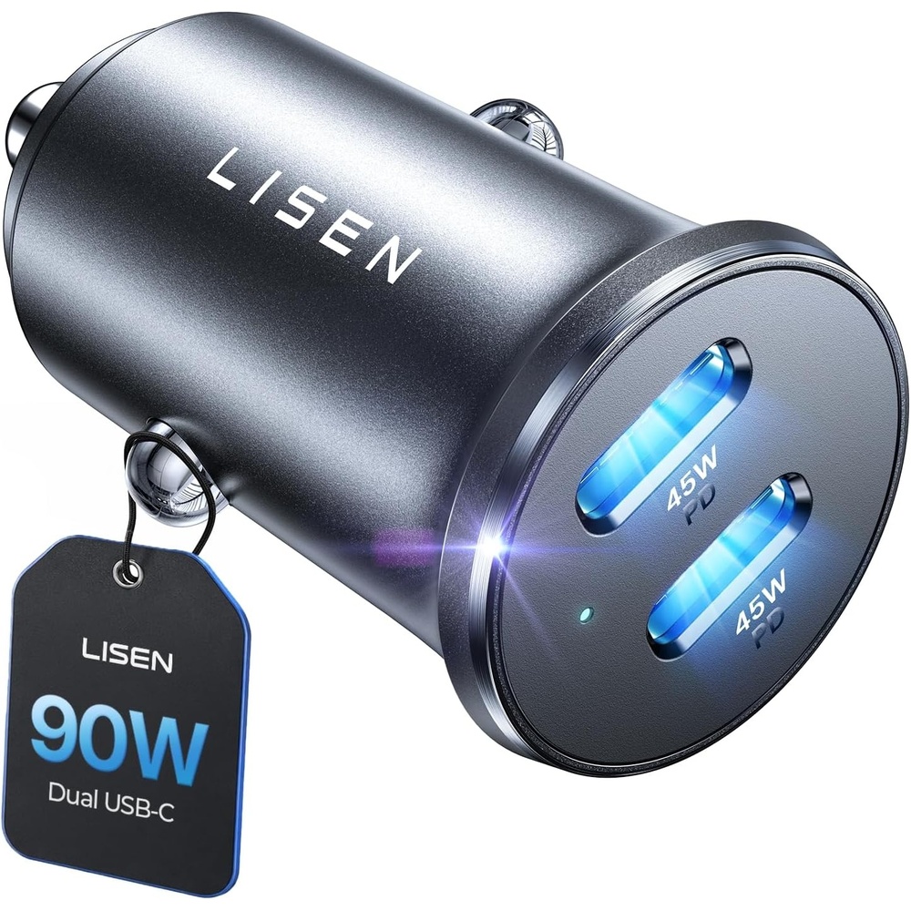image:imageLISEN 90W Car Charger USB C Fast ChargeUSB C Car Charger for iPhone 17 ProBlack